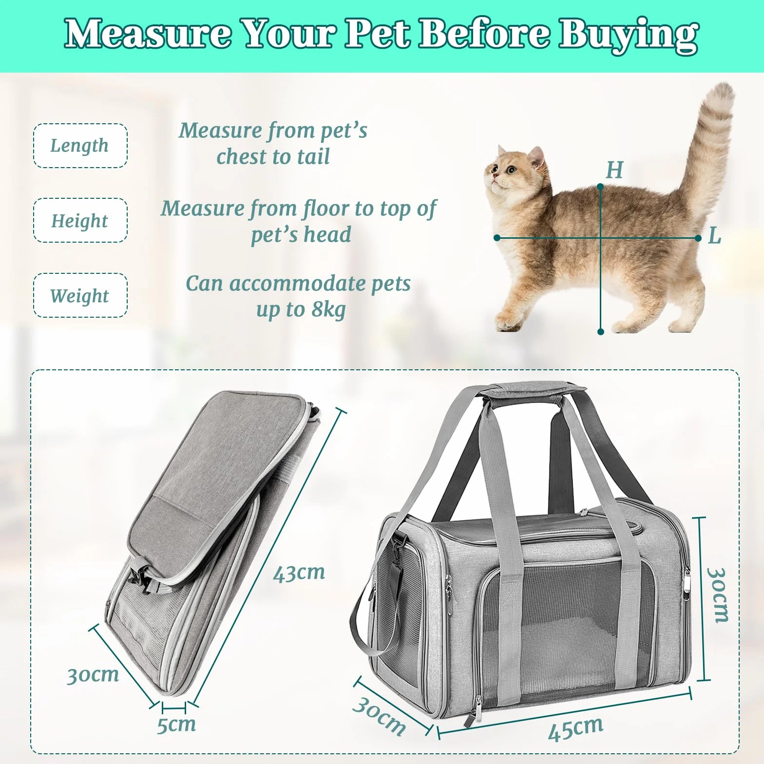 Sprifityy Sac de Transport Chat Extérieur Pliable Respirant Caisse Matelas Souple Gris 45x30x30 cm