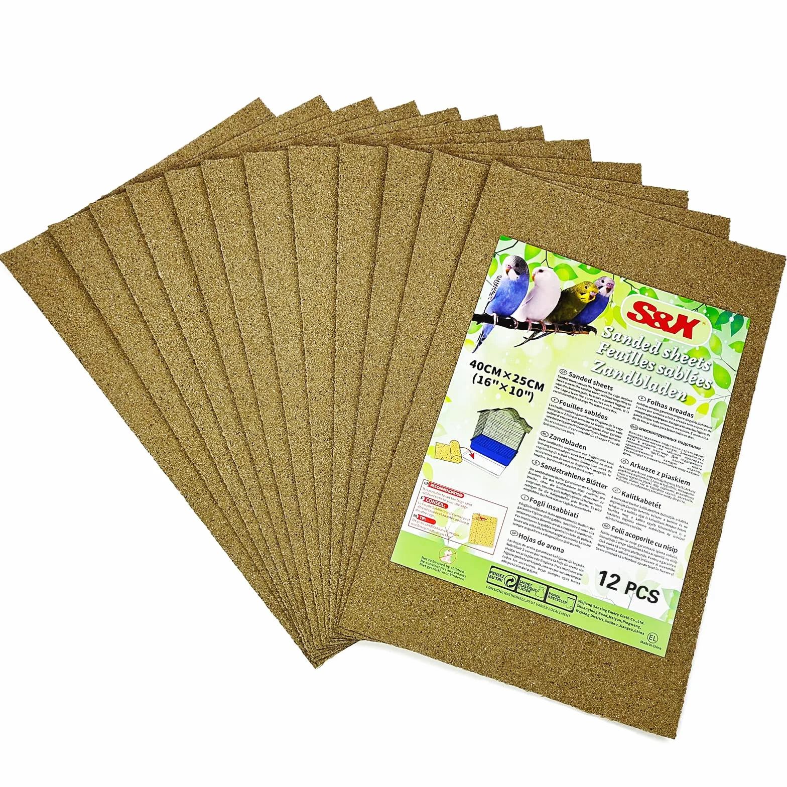 Lot de 12 feuilles de papier gravier pour cage à oiseaux 40,6 x 25,4 cm
