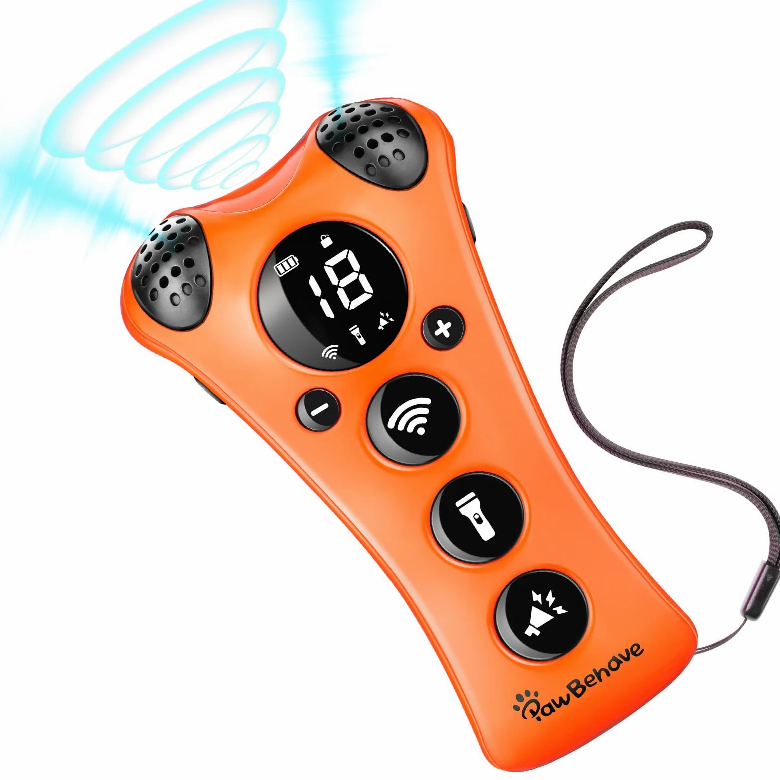 PawBehave Entraîneur de chien à ultrasons réglable – Premier correcteur de comportement à fréquence variable au monde avec 10 niveaux de son ultra sonore, 18 sifflets pour chiens, lampe de poche
