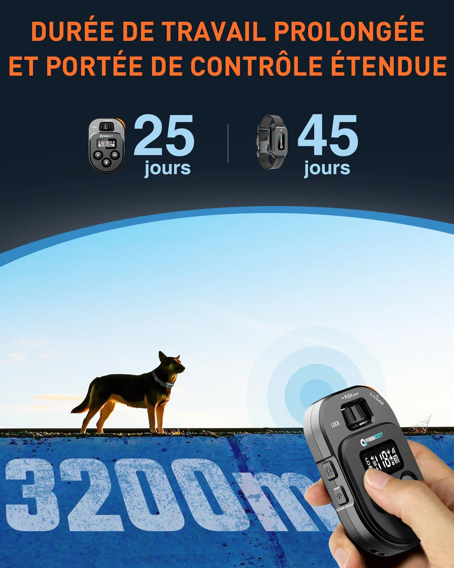 ABBIDOT Collier de Dressage pour Chien - Portée de 3.2 Km, 3 Veilleuses, 178 Niveaux avec 4 Modes, Clicker électrique, Collier électrique Rechargeable pour Petits et Grands Chiens (Noir, 1 Collier)