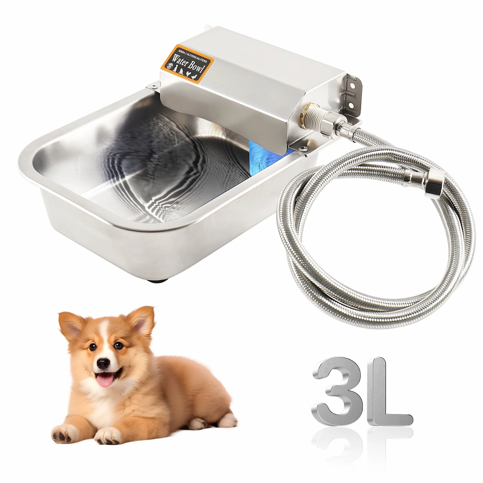 Abreuvoir Automatique en Acier Inoxydable 3L avec Tuyau 1m pour Chevaux Bovins Moutons Chiens Poules