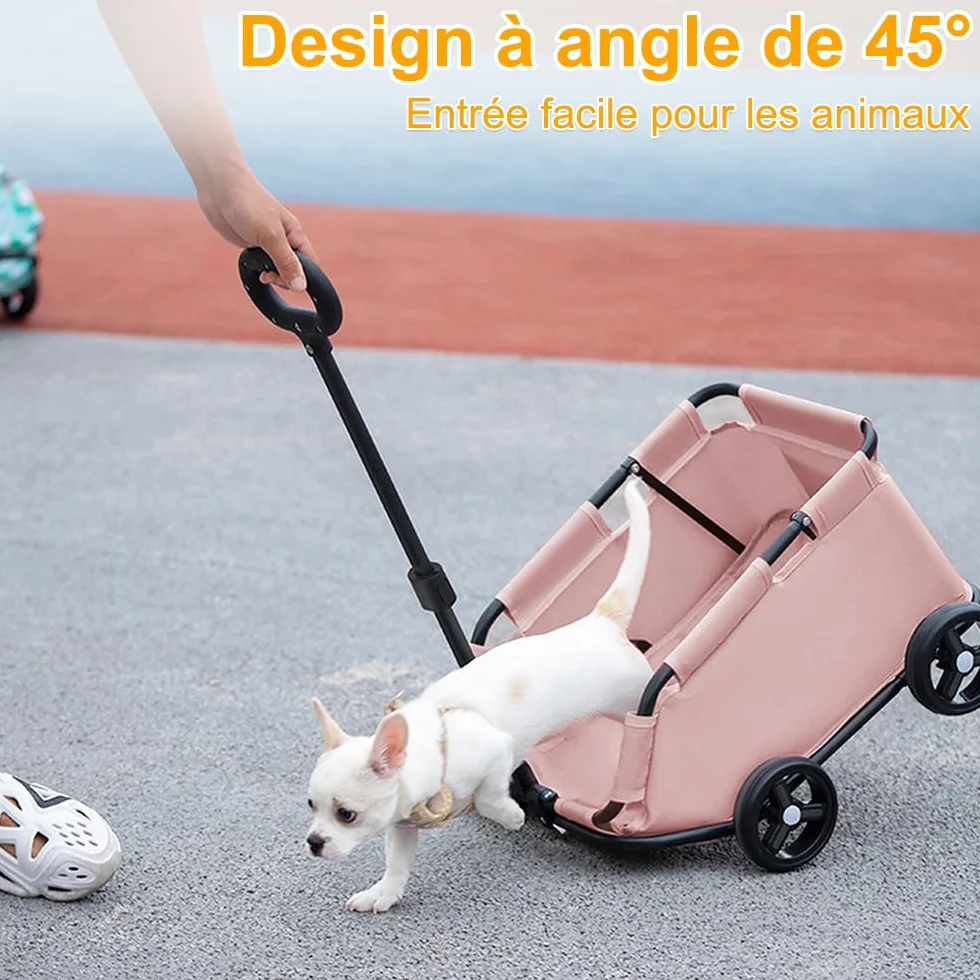 OHMG Poussette pour chien pliable 4 roues chariot coussin lavable 10 kg design ouvert