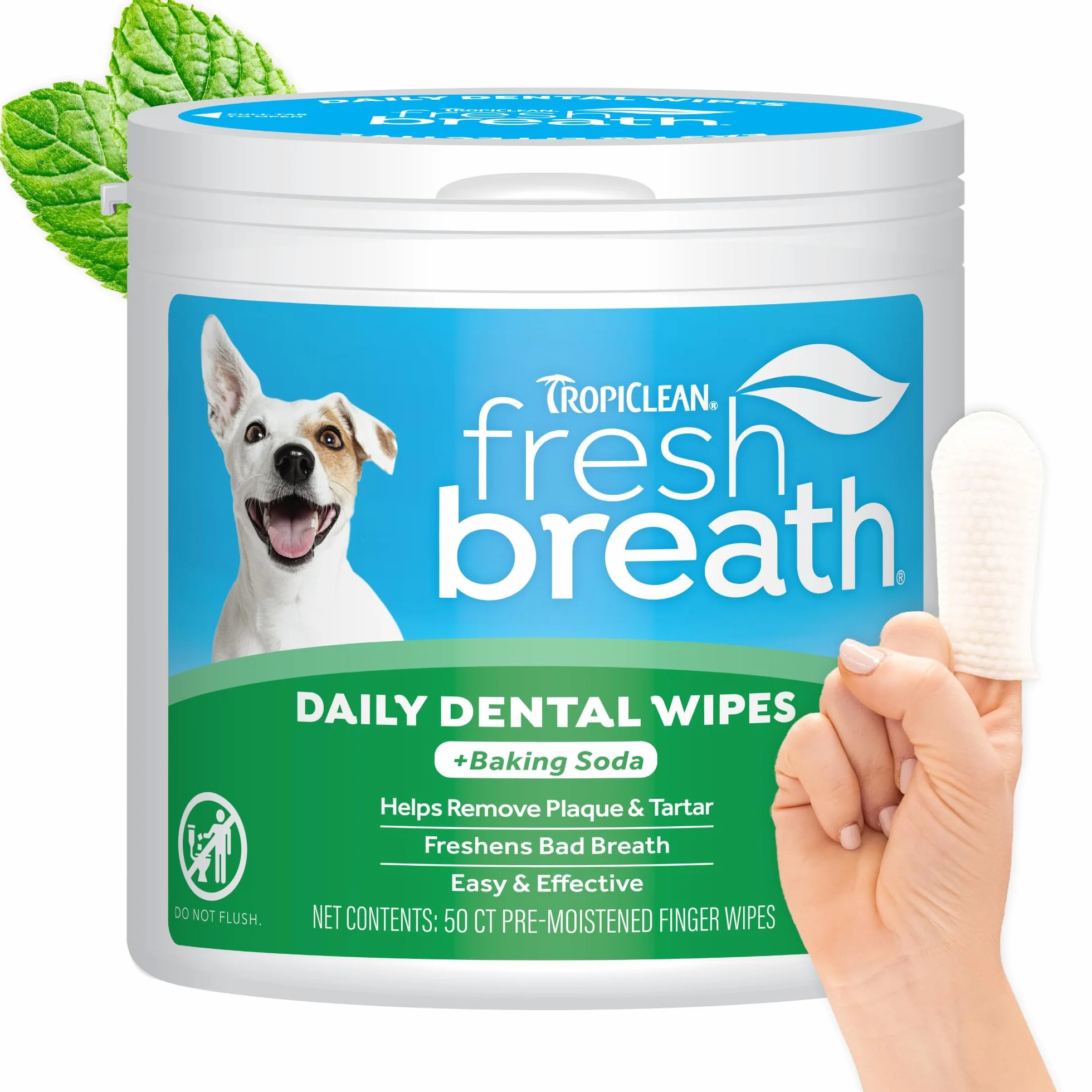 TropiClean Fresh Breath Finger Lingettes dentaires, 50 pièces