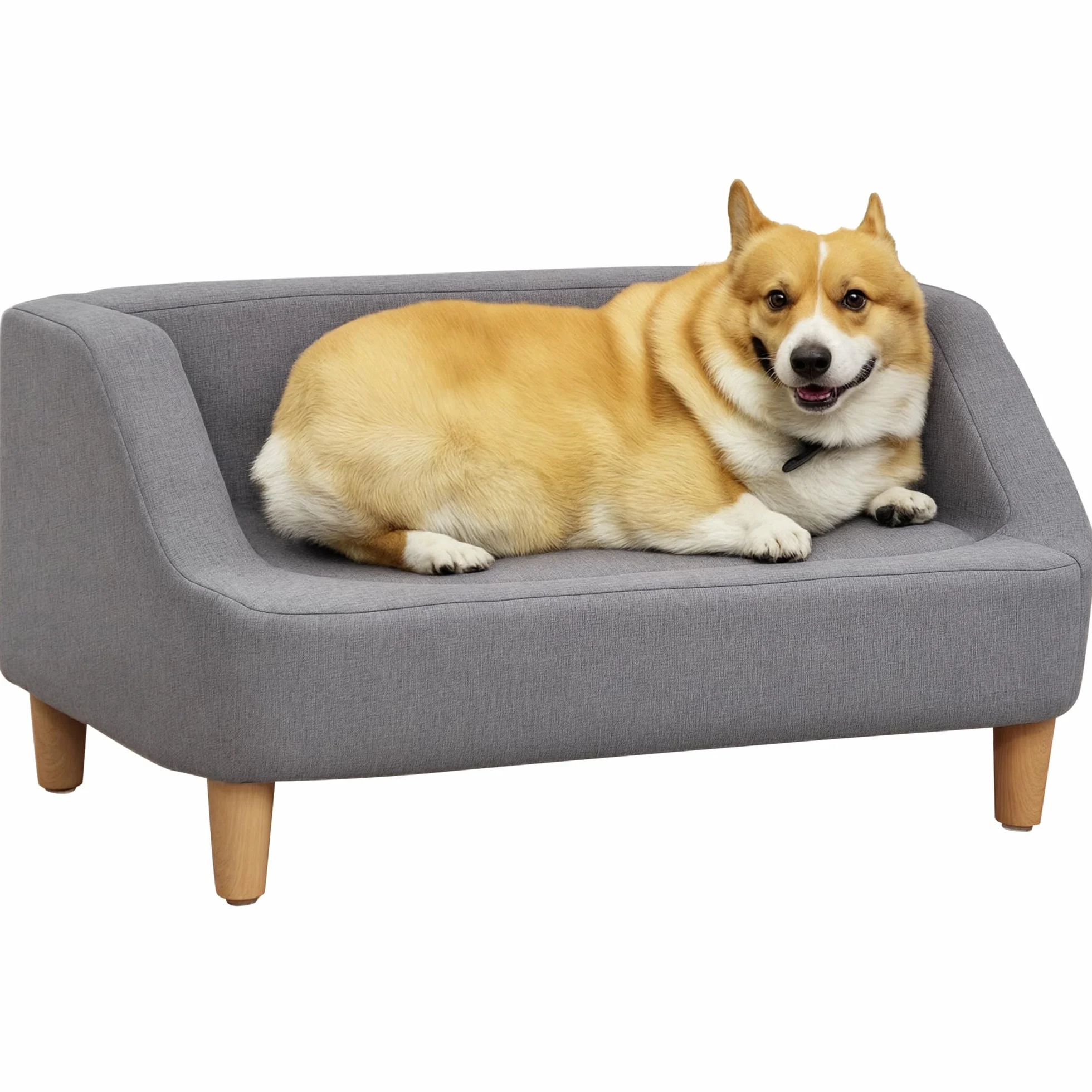 PawHut Canapé pour Chien lit pour Chien Style scandinave Pieds en Bois Tissu déhoussable 75 x 55 x 39 cm - Gris