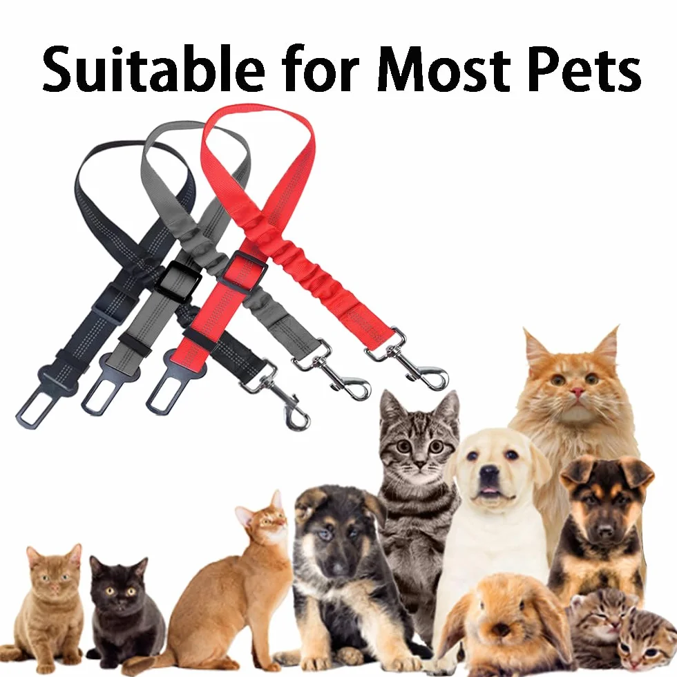 Lot de 2 Voiture Ceinture Chien Voiture, Harnais Voiture pour Chiens en Nylon Elastique, Laisse Chien Voiture Réglable avec Absorption, pour Tout Type de Voiture, pour Tous Les Chiens