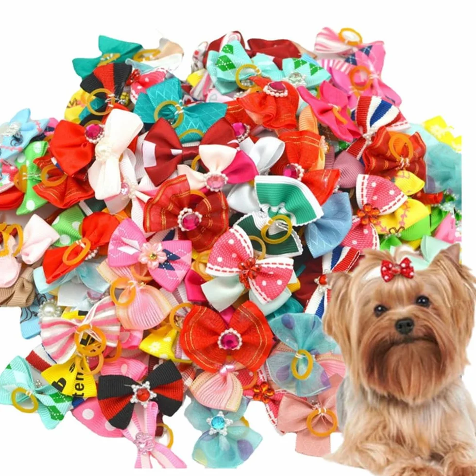 Nœuds pour chiens avec élastiques, Lot de 30, Styles d'arcs Multiples, Accessoires de Toilettage