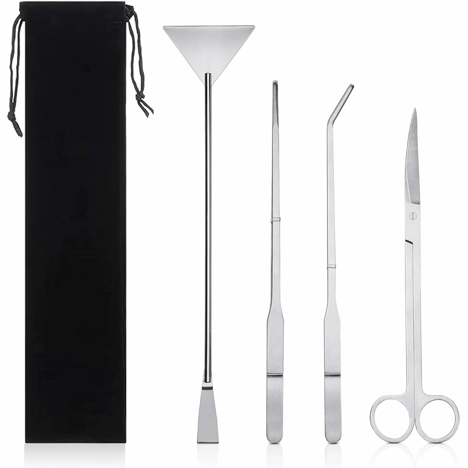Kit d'outils aquarium 4 en 1 en acier inoxydable avec pince longue, ciseaux, spatule
