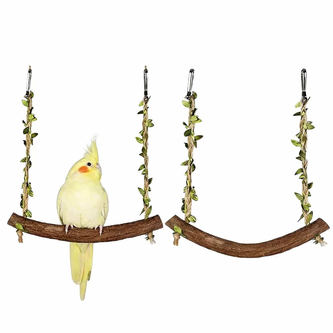 Balançoire en Bois pour Perroquet Jouet Perchoir Suspendre Accessoires Oiseaux