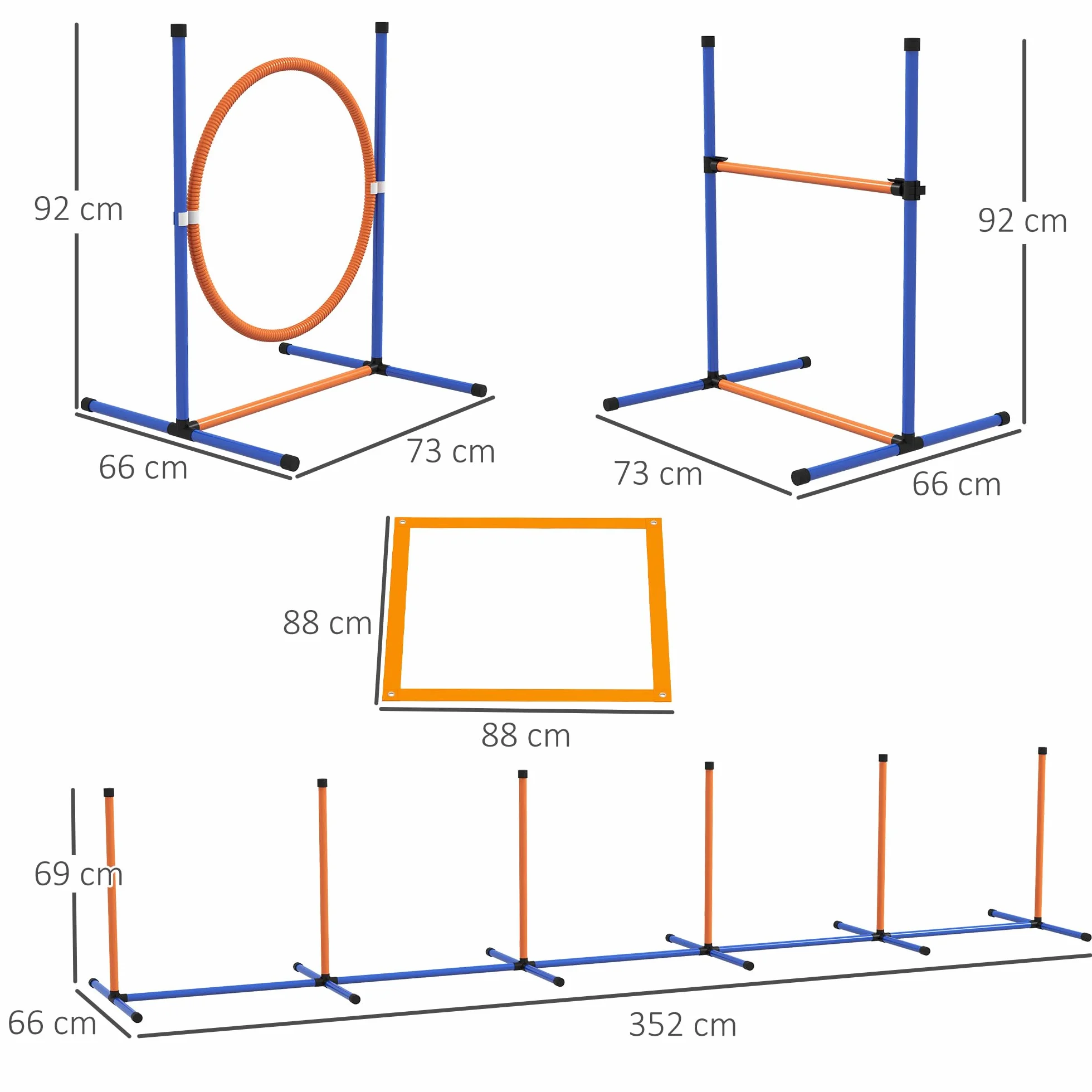 PawHut Kit d'agilité pour Chien 4 pièces avec Slalom, Anneau de Saut, Haies