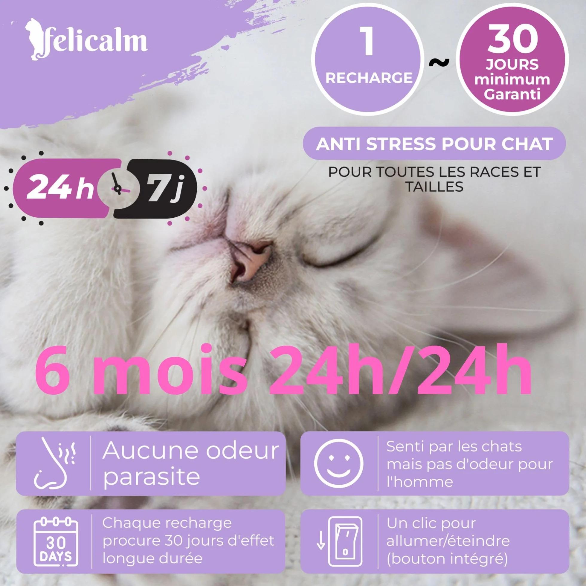 PHEROMONE Anti Stress Pour Chat Paris 6 Recharges 48 ML Calmant