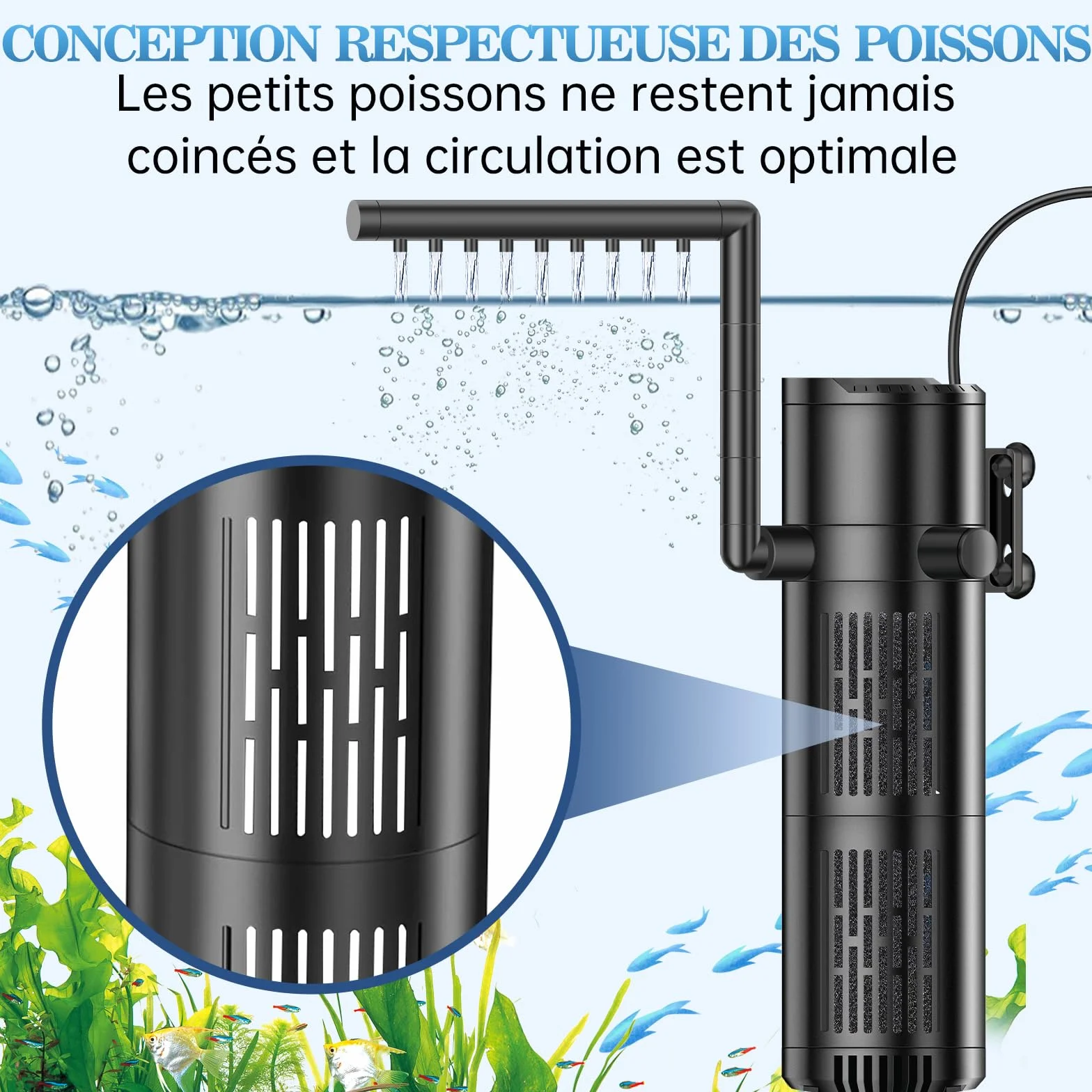 Filtre Aquarium 800L/H Débit Réglable 12W pour 30L-200L Eau Douce Salée