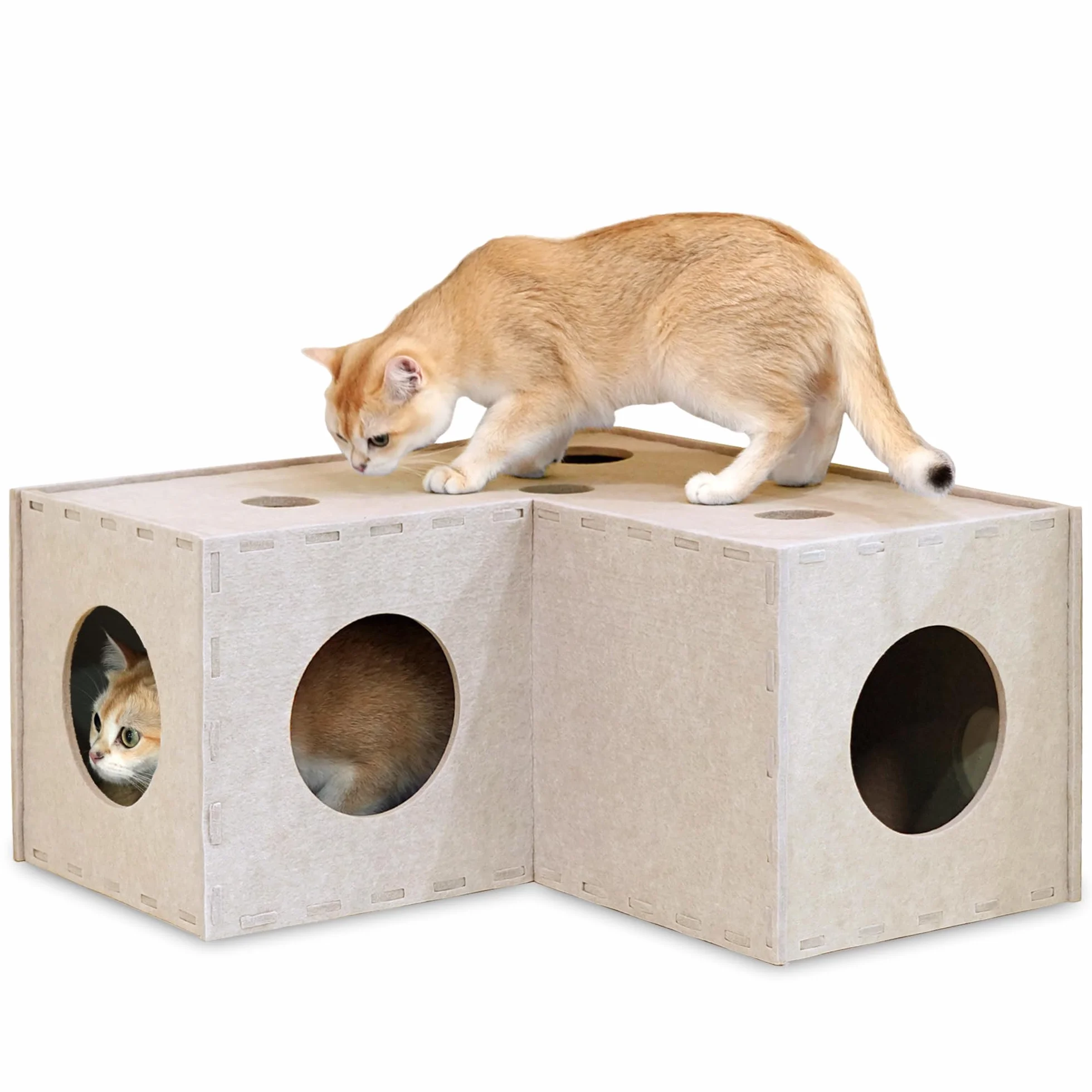 PETKARAY Tunnel pour Chat - Cachette Originale pour Chat d'intérieur - Grand Tube et Tunnel de Jeu - Jouet en Feutre Doux avec Trou interactif