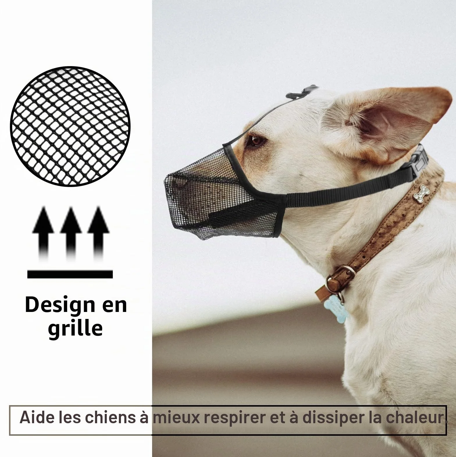 Muselière pour Chien avec Mailles arrondies, Muselière Respirante pour Petits, Moyens et Grands Chiens, empêche de Manger, Mordre et mâcher(L, Noir)