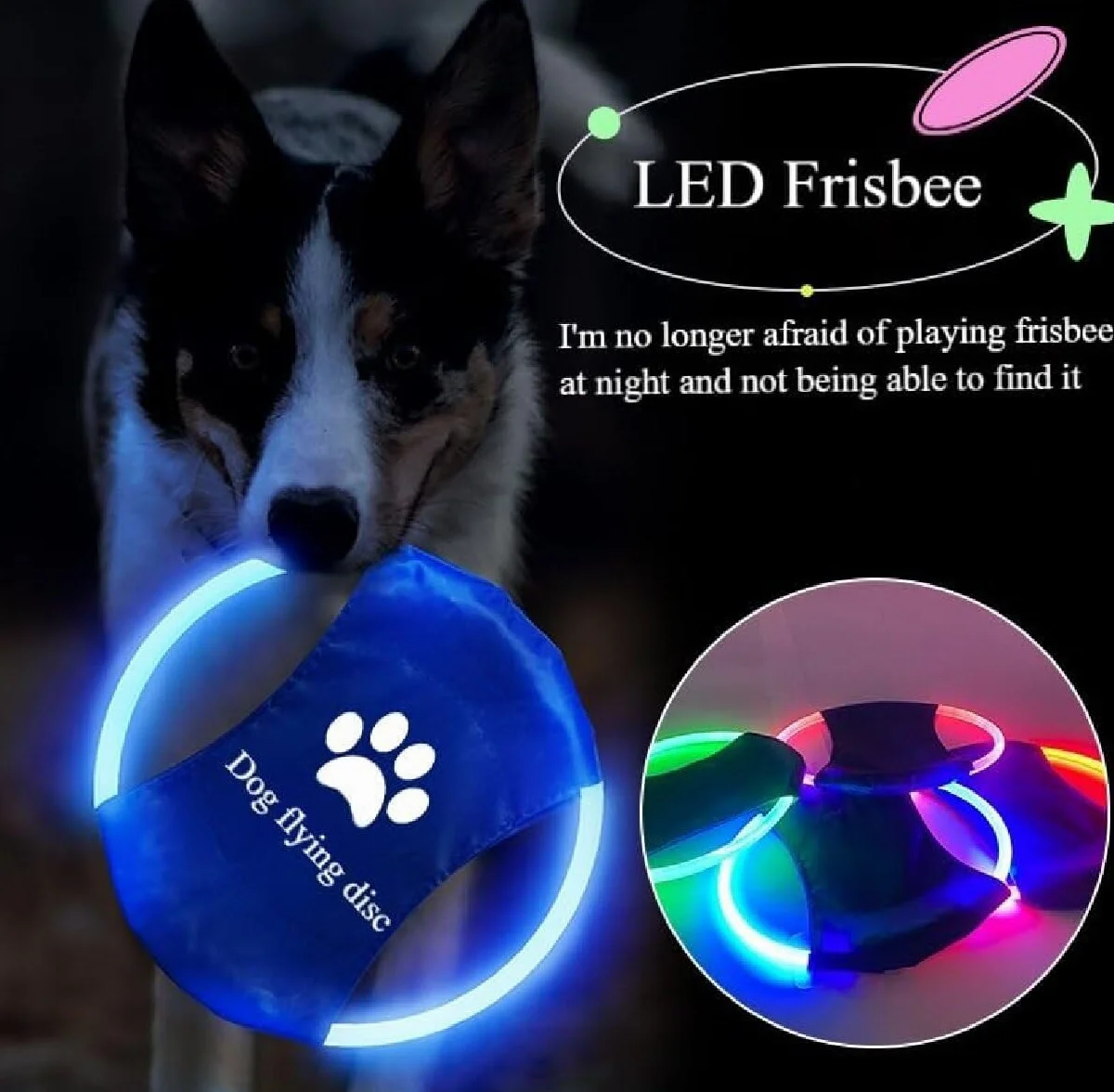 Lot de 2 frisbee lumineux LED pour chien, TPU non toxique, caoutchouc souple résistant aux morsures, rechargeable