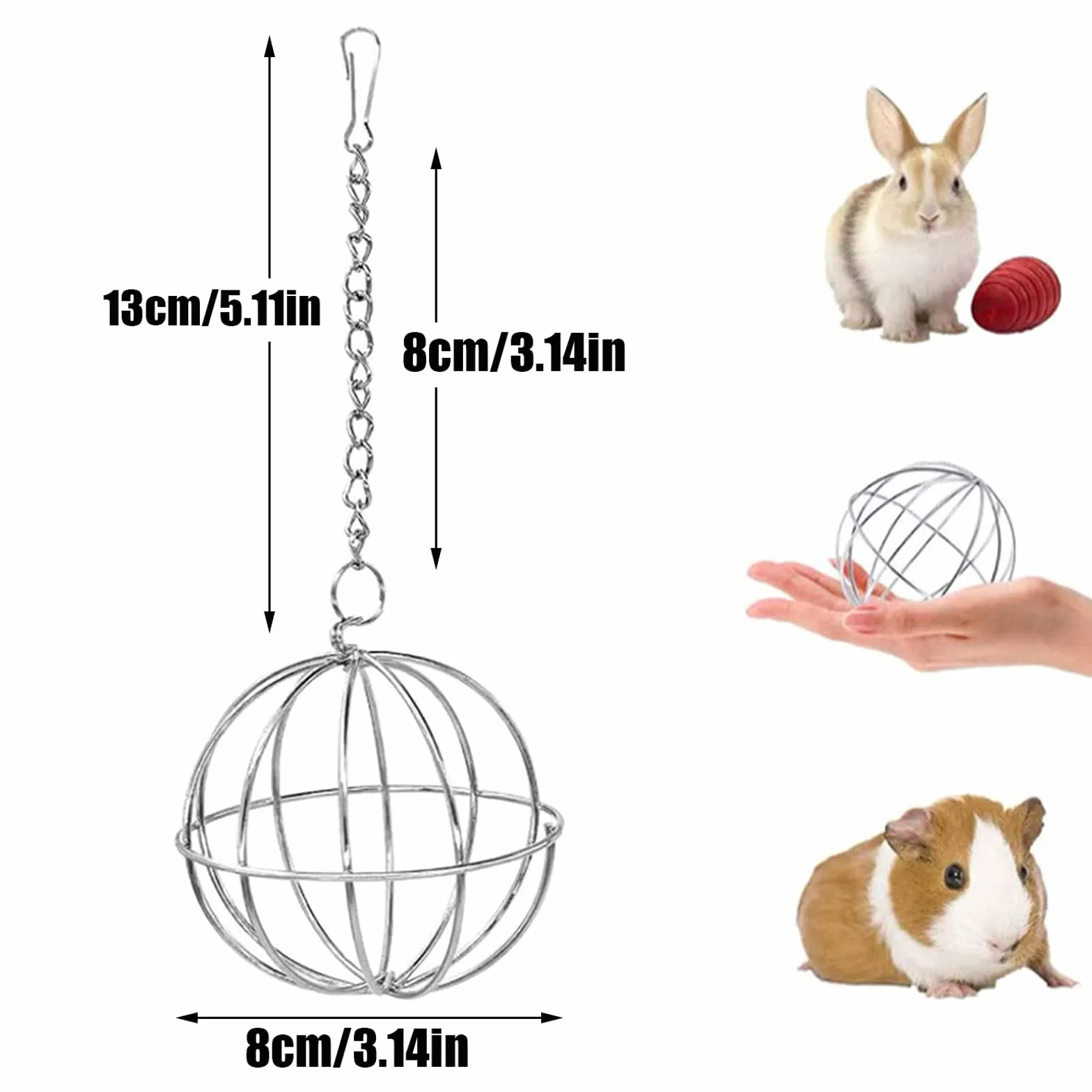Distributeur de Foin avec Crochet Réglable Boule Mangeoire pour Lapin - Diamètre 8 cm