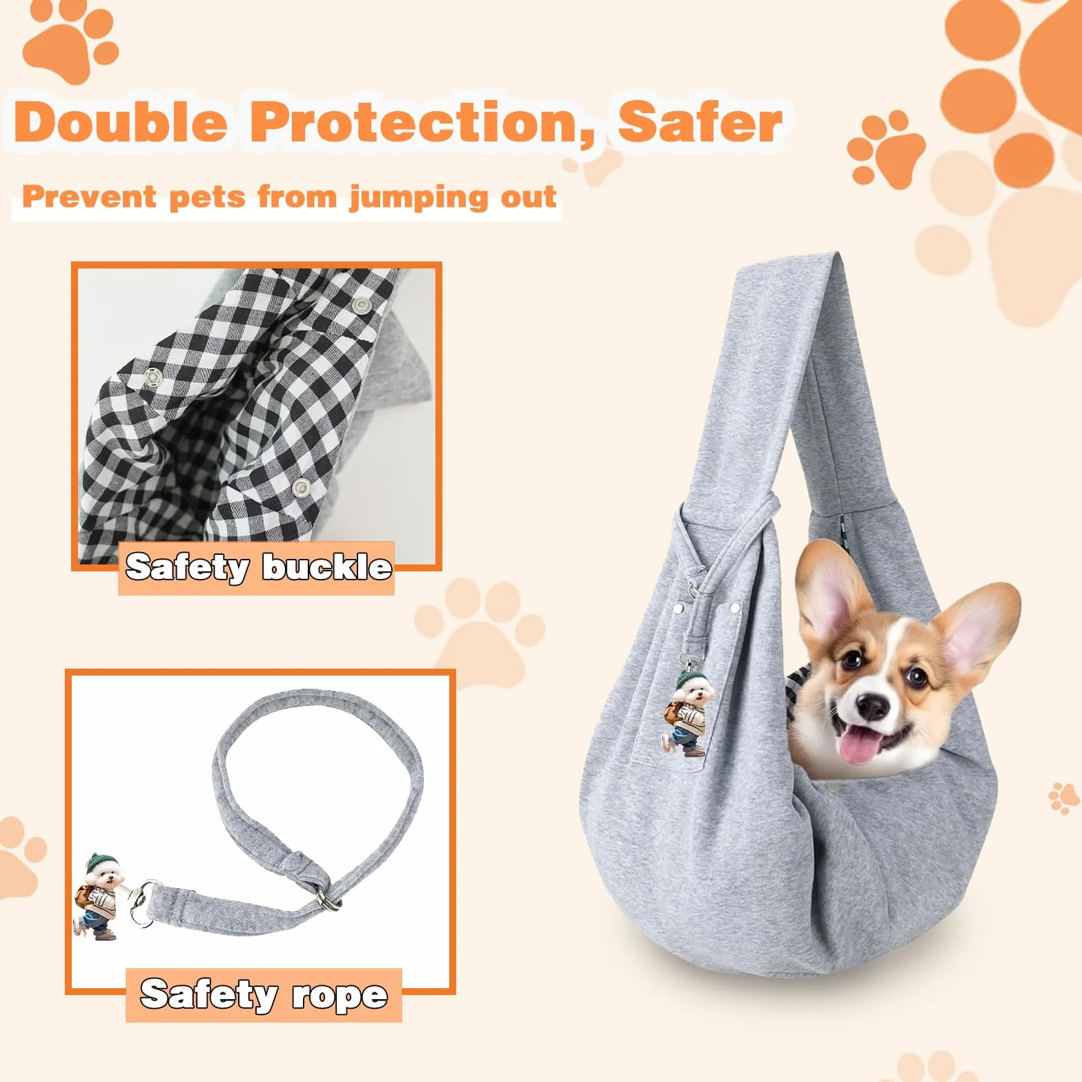 Sac de Transport pour Chien Chat à Bandoulière Mains Libres 15kg Gris