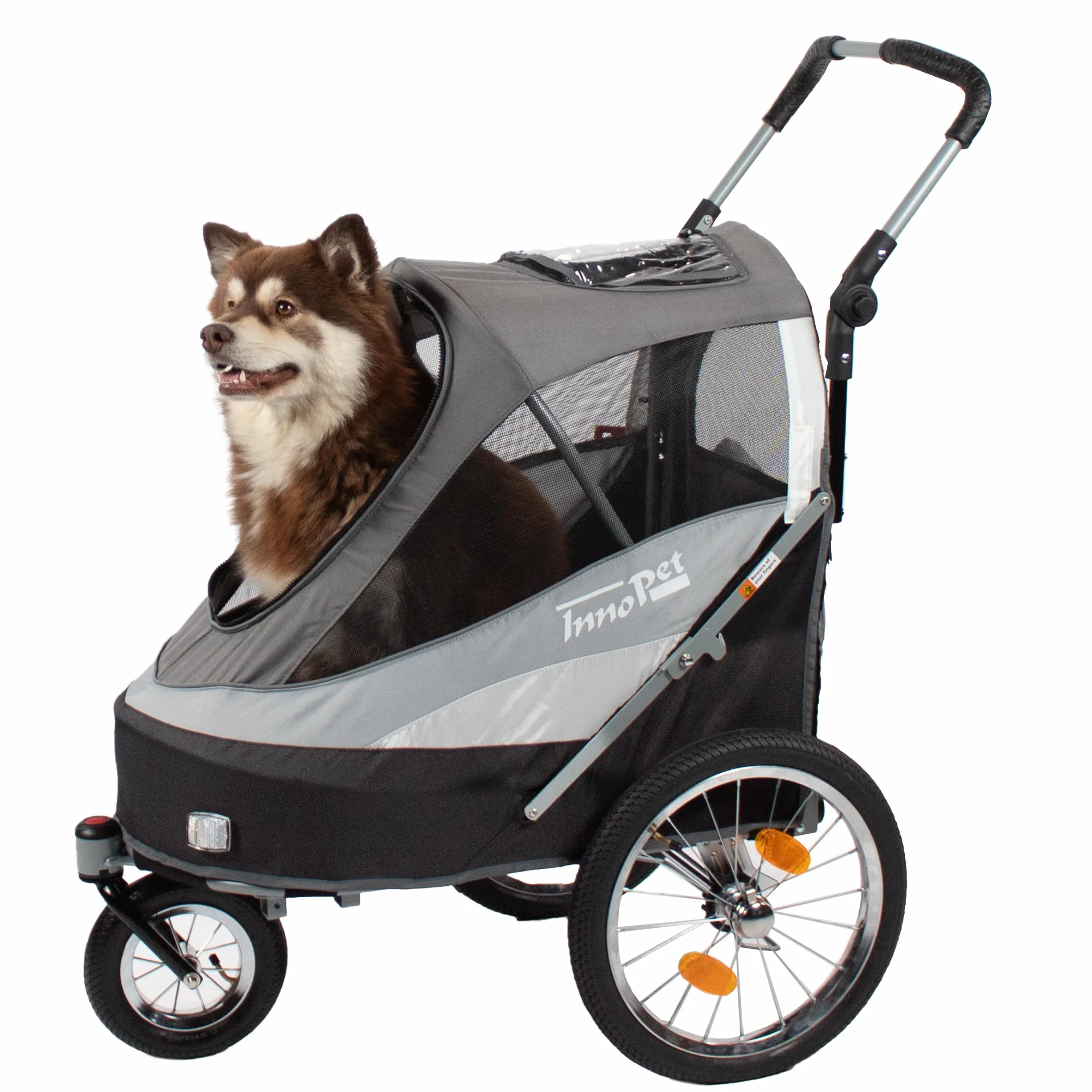 Innopet Sporty Dog Trailer Deluxe Noir/Argent - Poussette pour chien et remorque pour vélo 2 en 1, capacité 30 kg