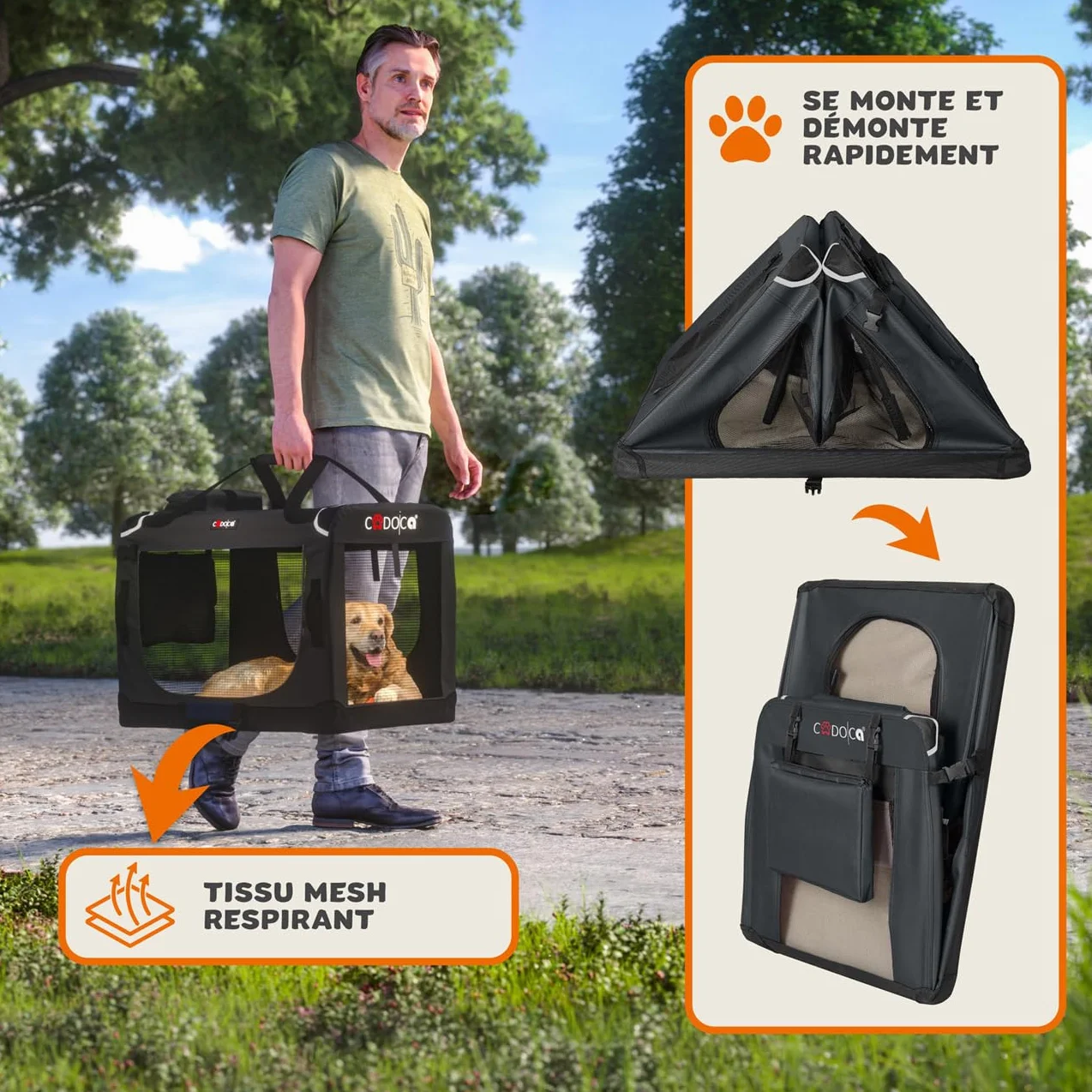 CADOCA Cage de Transport XL Anthracite pour Animaux Chien Chat Rongeur Respirant Pliable