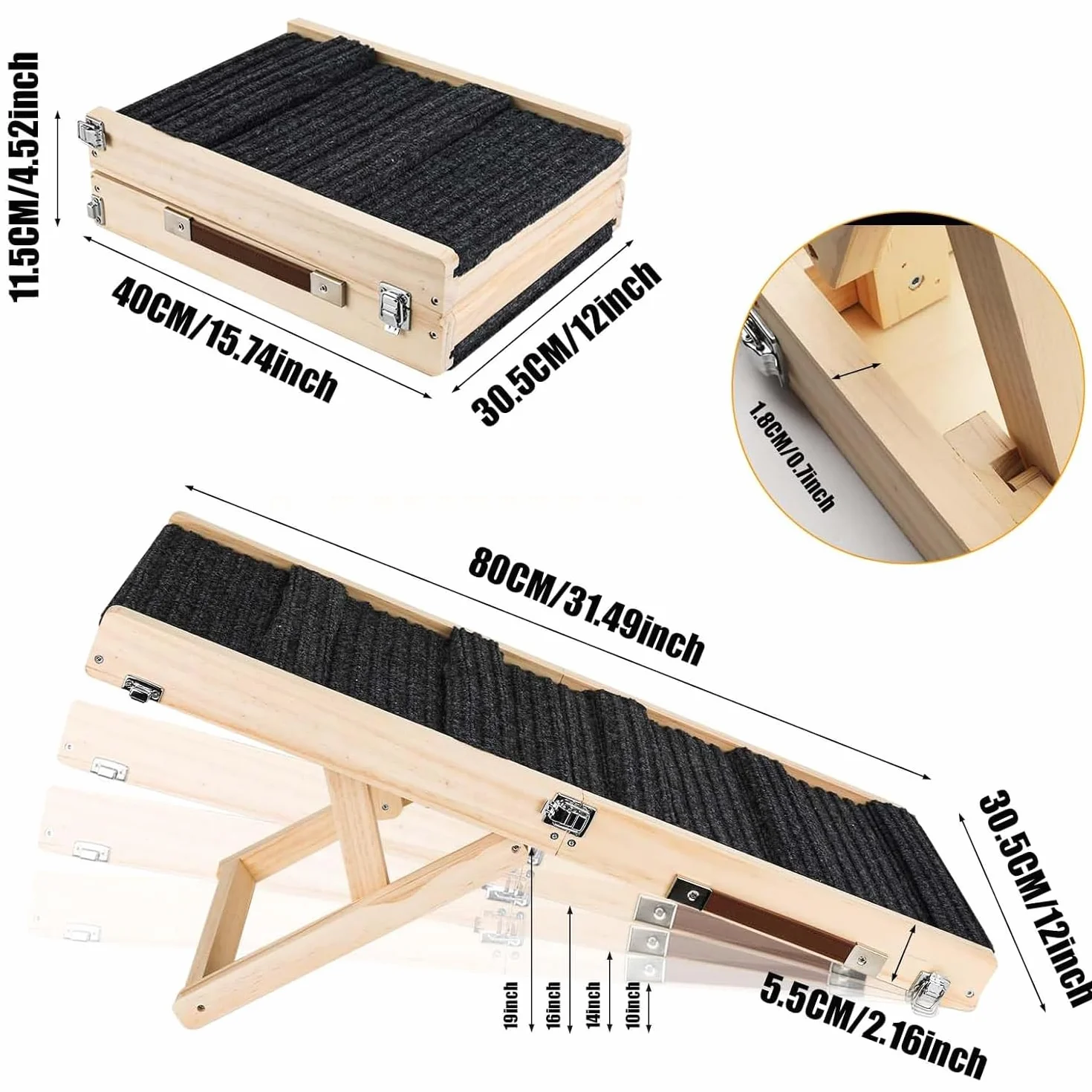 Rampe pour Chien en Bois, Rampes d'accès Voiture pour Chiens, TOOSOAR Pliable Rampe pour Chien Voiture