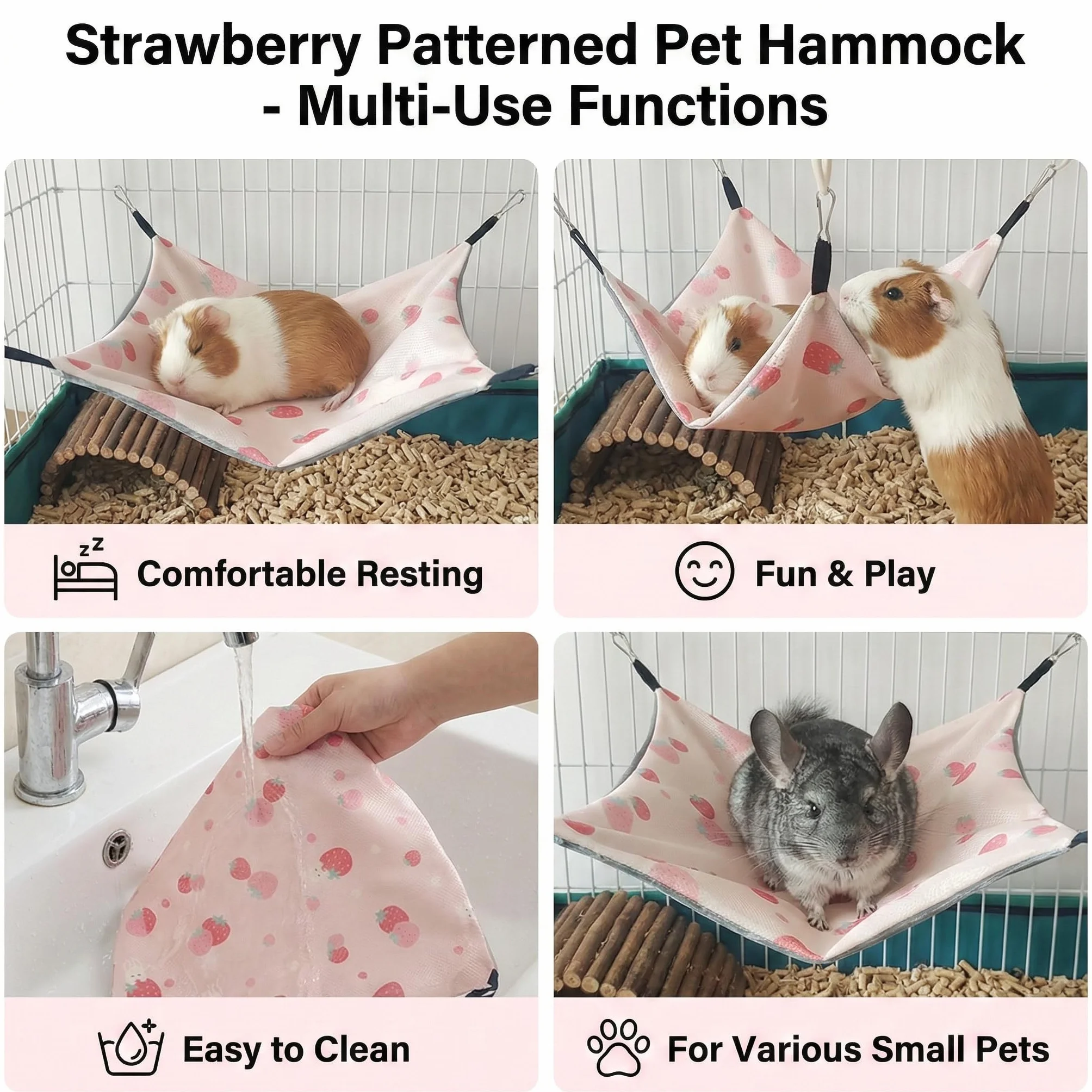 Hamac Cochon d’Inde Soie glacée 34 x 34 cm Hamac Rongeur Ajustable Cage Furet hamac Rongeur Ajustable Double Face Cage cabane balançoire fraîche été pour Lapin Hamster Chinchilla