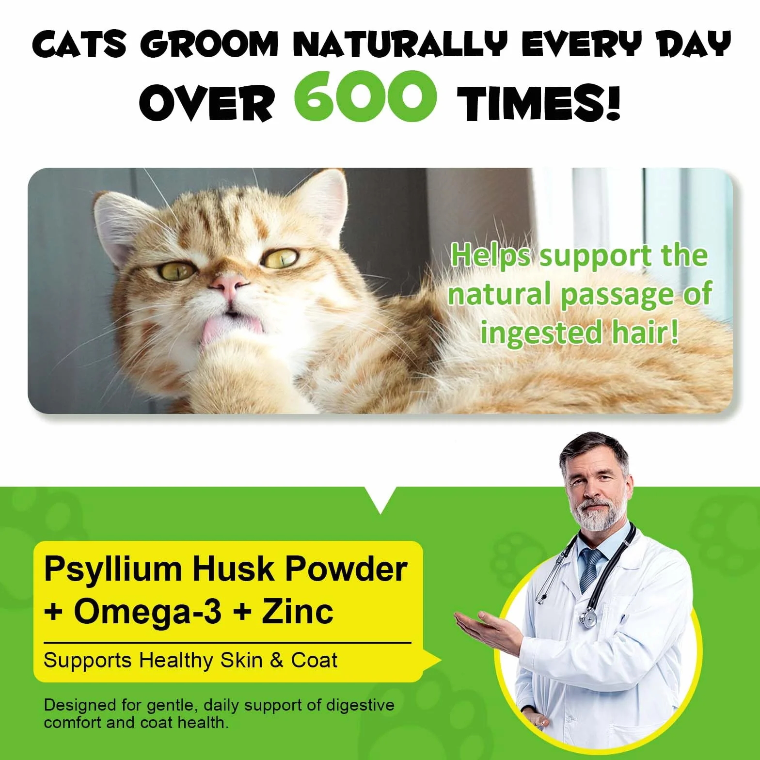 Lot de 2 traitements pour chats 200g 60 jours avec oméga-3 et fibres alimentaires