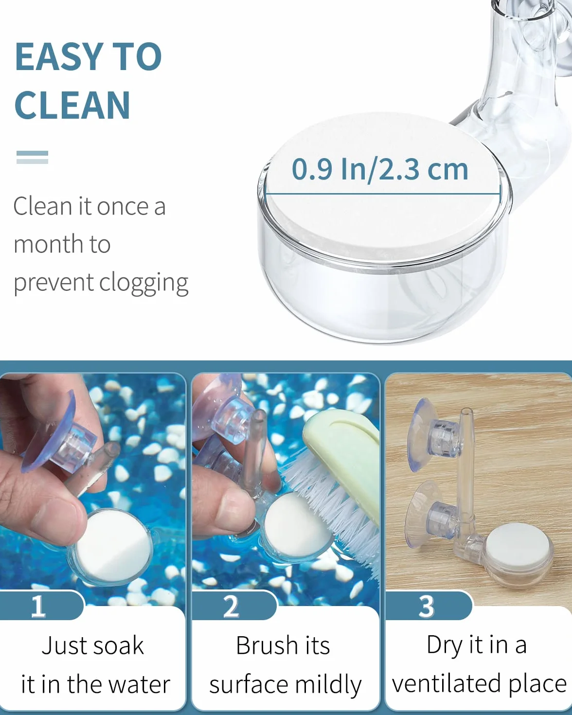 Pawfly Disque de Pierre à Air 2,3 cm Micro-Bulle Kit Diffuseur avec Ventouse Valve Clapet Anti-Retour