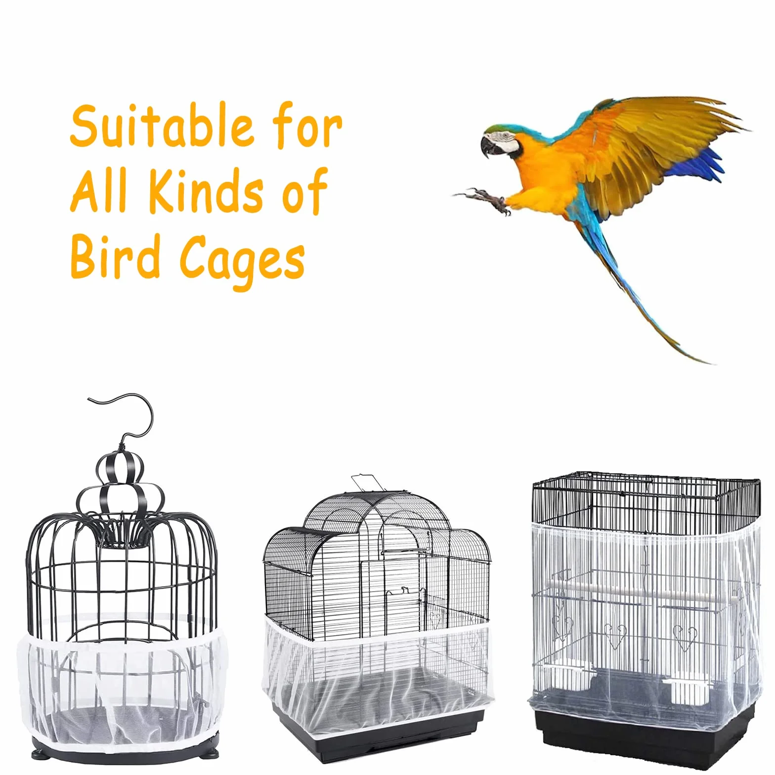 Housses Anti Graine pour Cage à Oiseaux, Nylon Filet de Protection Lavable, Ventilé Antipoussière, Réglable 140-220cm