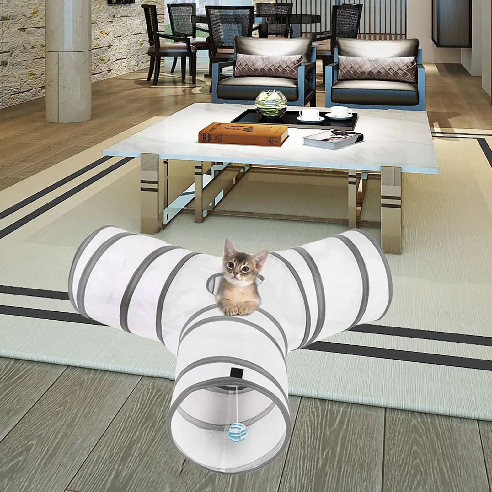 Tunnel de Jeu pour Chat et Chaton - Tunnel Pliable 3 Canaux pour Chat, Chiot, Lapin