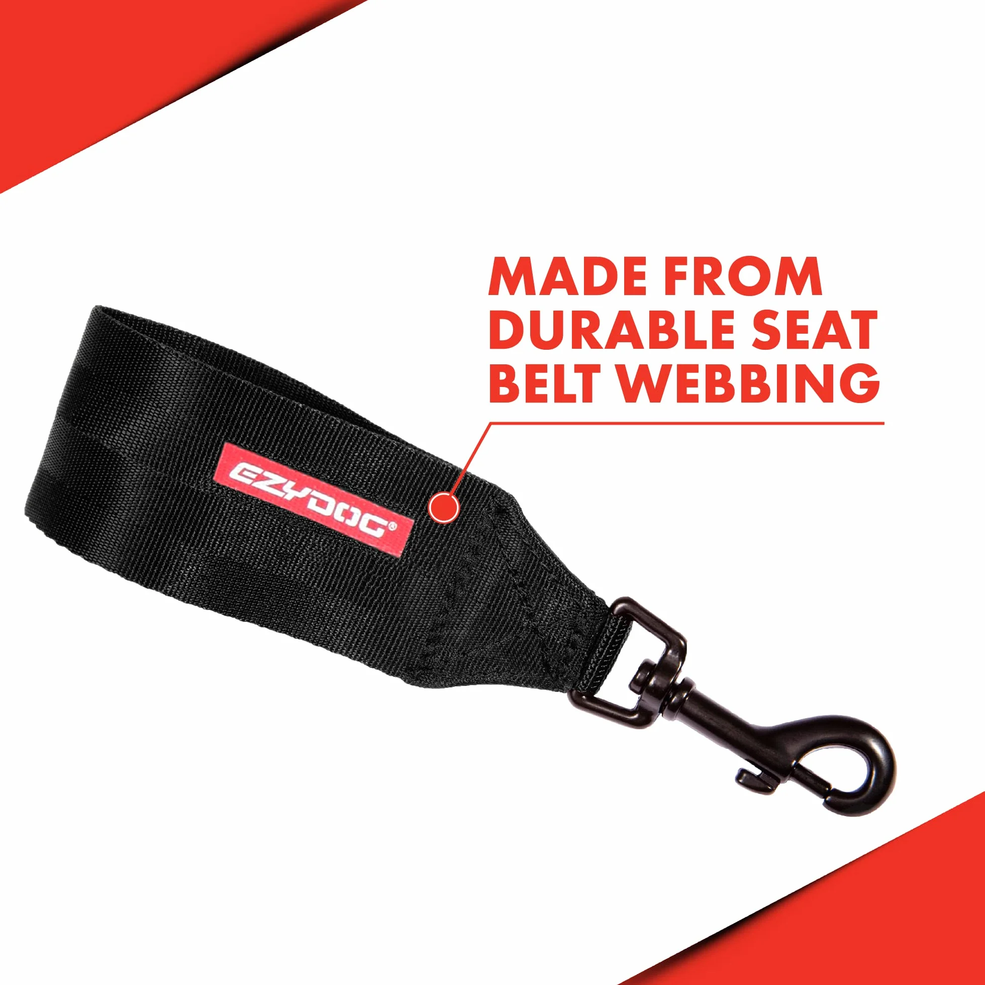 EzyDog Ceinture Chien Voiture – Attache Universelle pour Harnais, Ceinture de sécurité en Nylon Robuste pour Chien en Voiture (Noir)