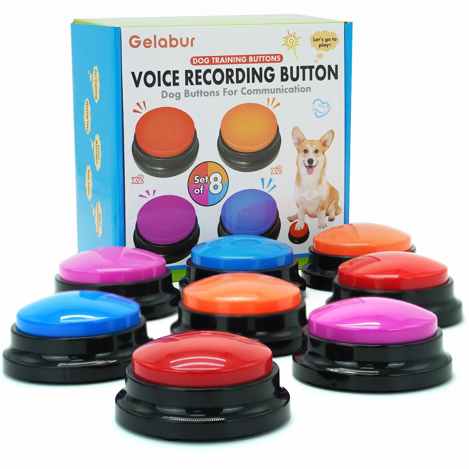 Gelabur 8 pièces Buzzer enregistrable, Buzzer Chien Communication Bouton 30 Secondes d'enregistrement, pour la Formation et Les Jeux pour Animaux de Compagnie