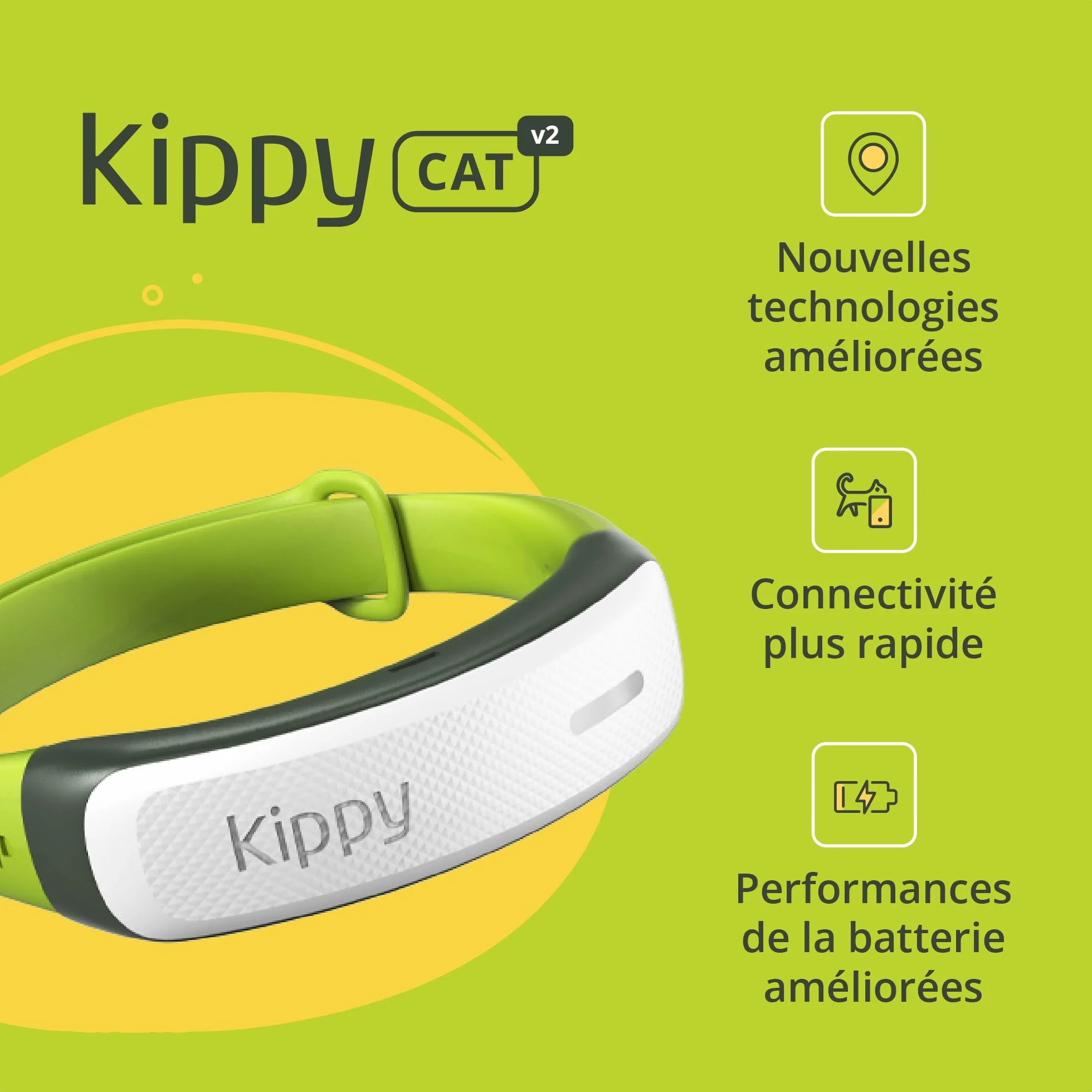 Kippy Cat V2 Collier GPS Chat Localisateur Tracker Santé Activité Anti-Étranglement Frontières Virtuelles Suivi Temps Réel