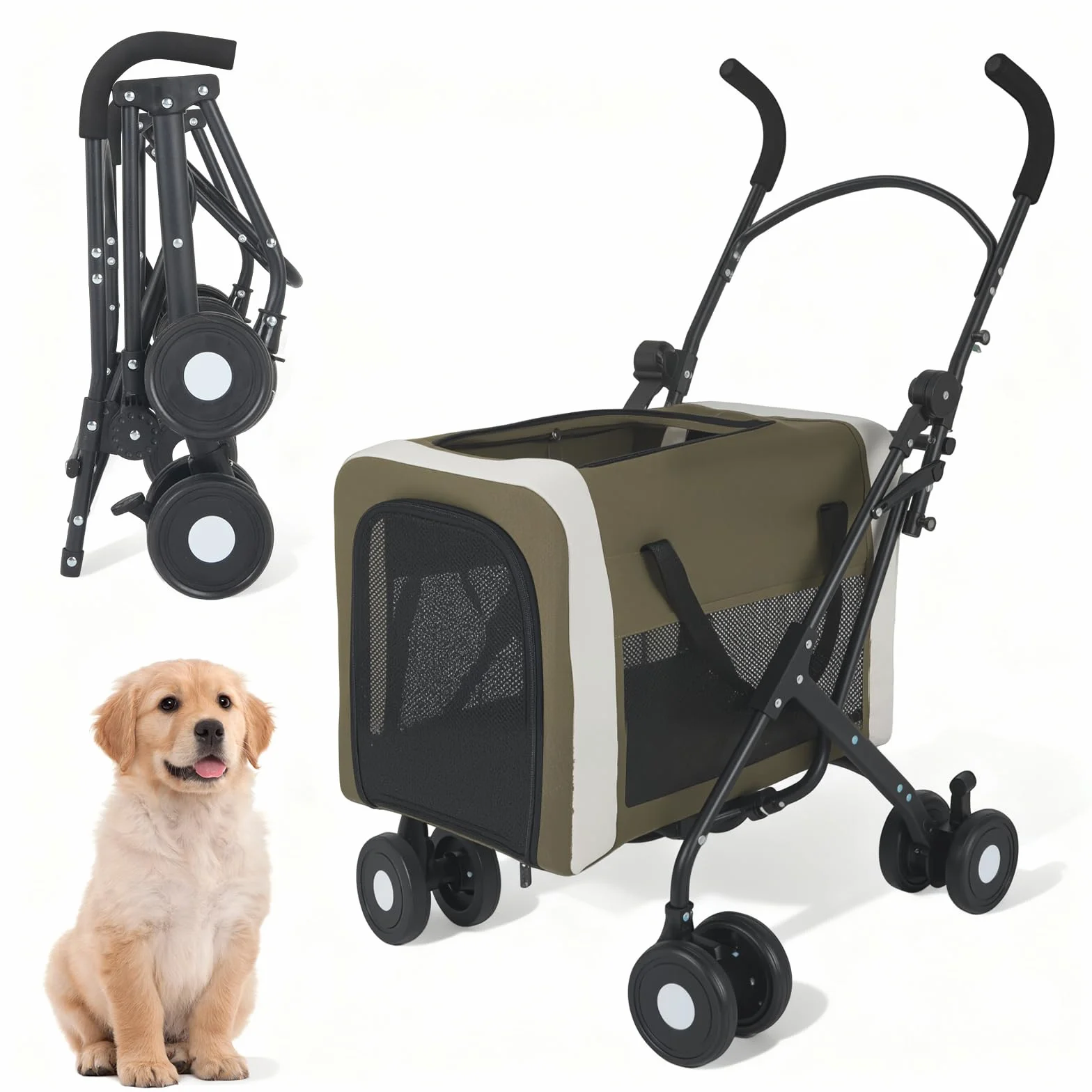 Poussette pour Chiens et Chats 30 kg 2 en 1 Pliable Transporteur