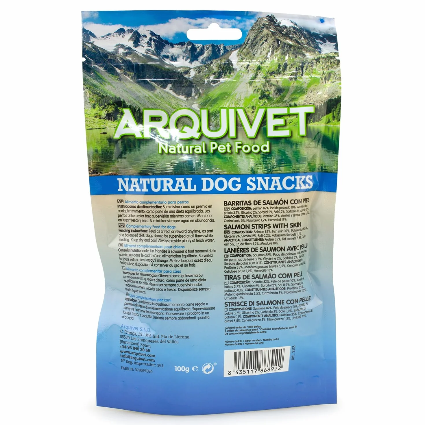 ARQUIVET Lanières de saumon avec peau 100 g - collations naturelles pour chiens