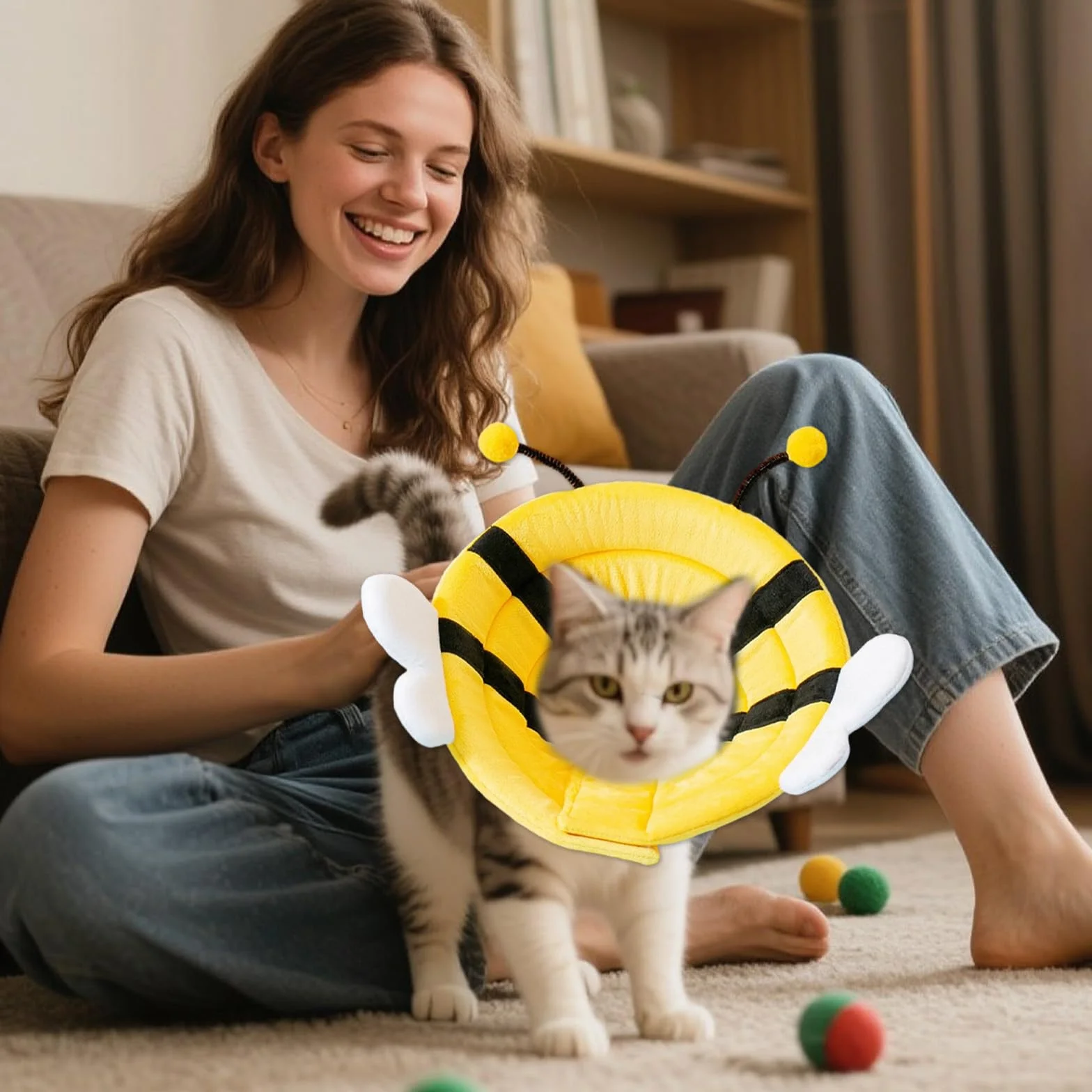 Collier Médical Souple pour Chat et Petit Chien – Abeille S (20–23 cm) – Protection Post-opératoire Ajustable Lavable