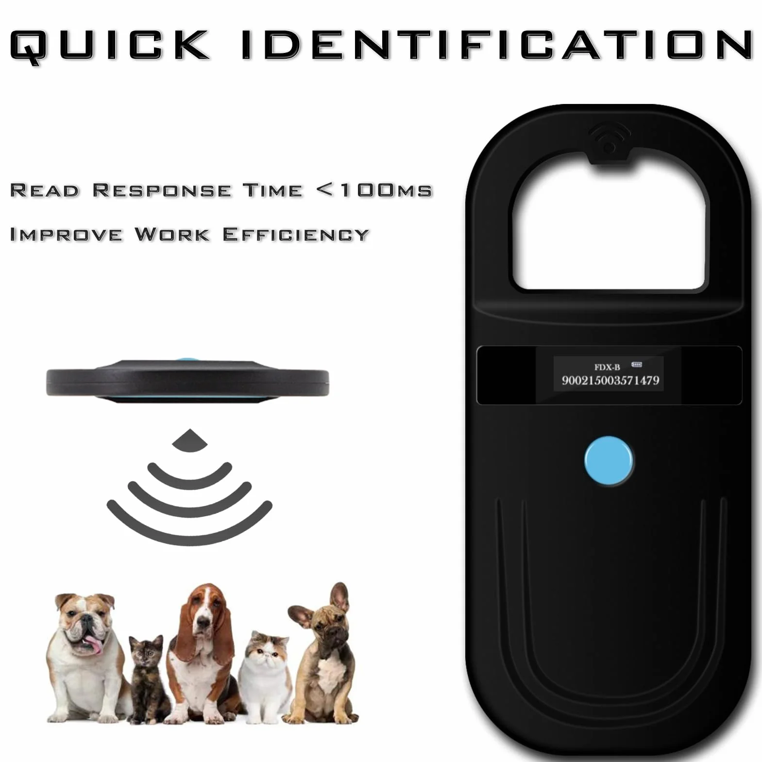 Smoostart Lecteur de puces pour Animaux, Lecteur d'identification 1000 enregistrements Téléchargeable sur Ordinateur