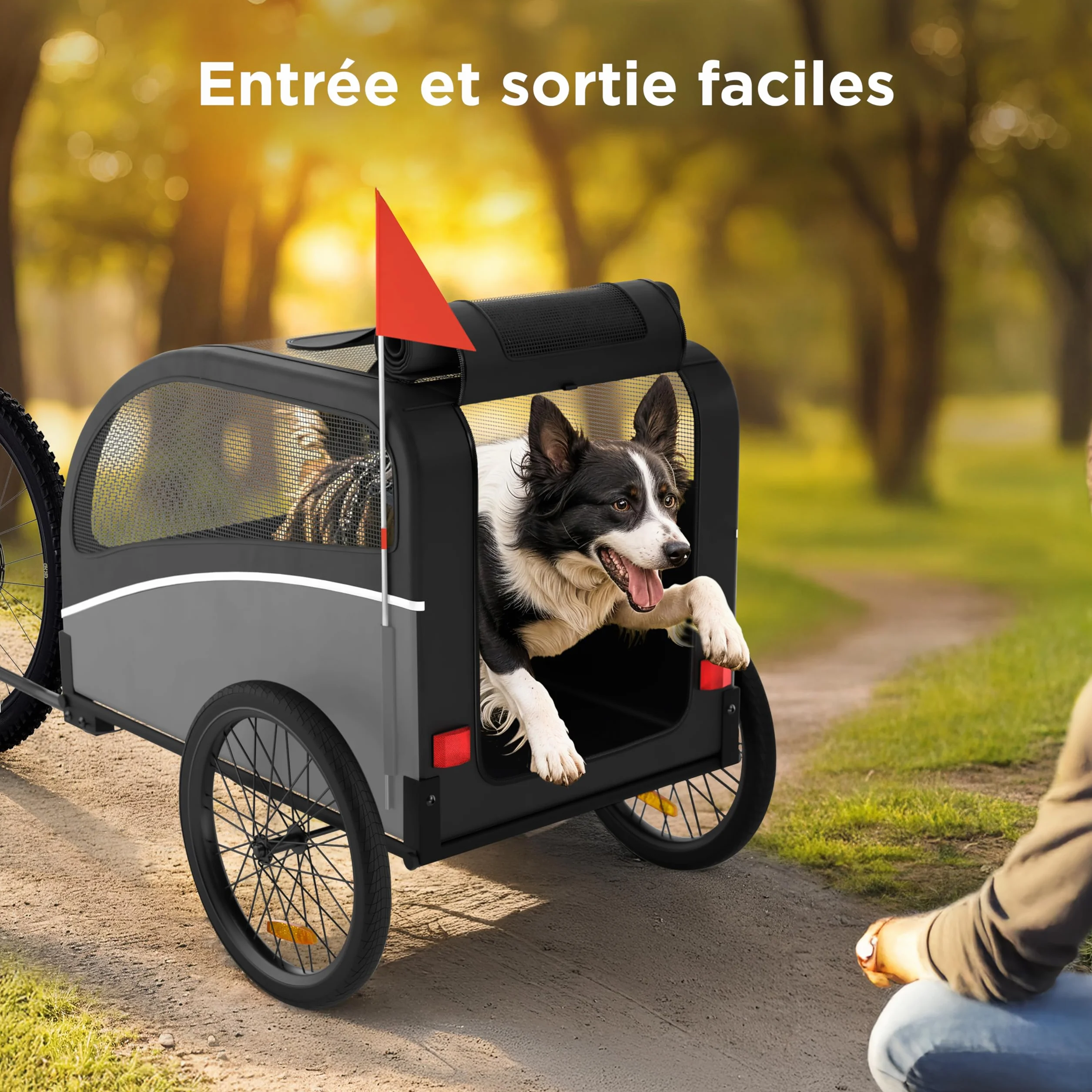 Remorque Velo Chien – Chariot Pliable avec attelage et réflecteurs – Carriole étanche Jusqu’à 40 kg – Compatible avec vélos électriques – Noir