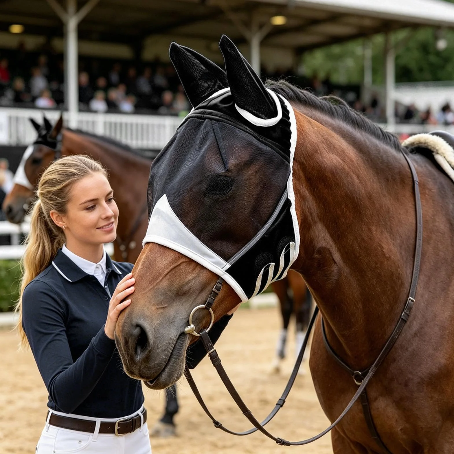 Masque Anti-moustiques pour Chevaux - Filet Respirant en avec Protection UV,Couvre-tête Demi-Visage avec Oreilles et Bandeau élastique - pour Bétail Vache Ferme Campagne Toutes Saisons