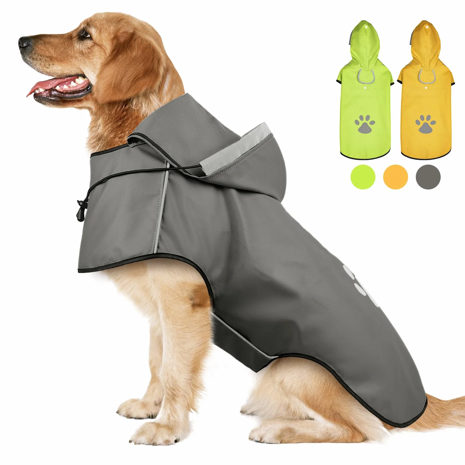 Manteau de Pluie pour Chien Impermeable Étanche Coupe-Vent Réglable avec Capuchon Taille L