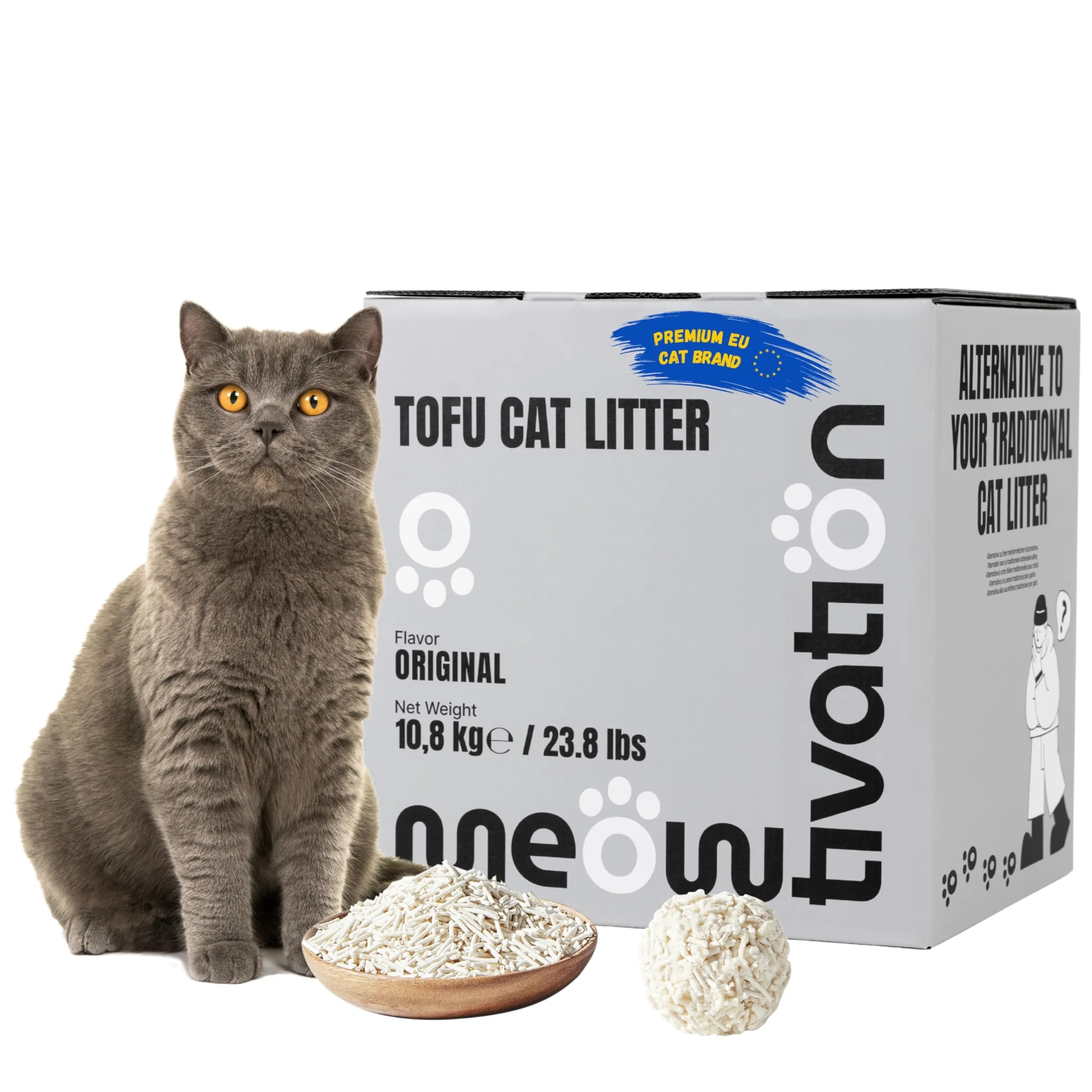 Litière pour Chat au Tofu 10,8 kg - Agglomérante Végétale aux Fibres de Pois, 99% sans Poussière, Contrôle Optimal des Odeurs, Jetable dans Les Toilettes, sans Parfum