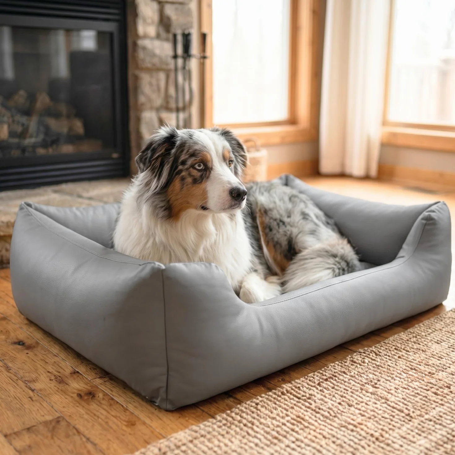 Panier Chien Orthopédique Mémoire de Forme 4L Textil Mario Lit Simili Cuir Imperméable Gris 120x90 cm