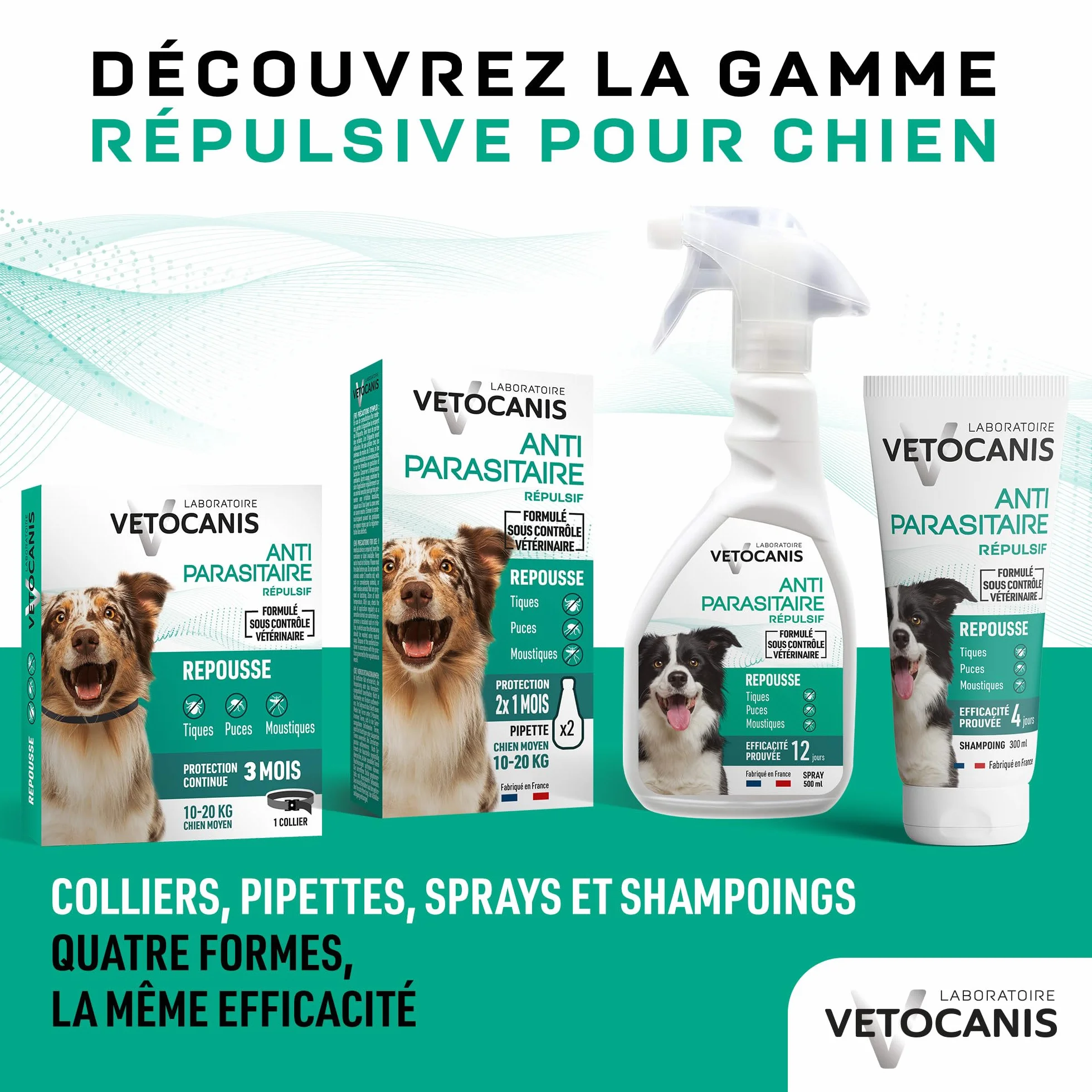 Vetocanis - Shampoing pour Chien - Anti-puces et Anti-tiques- Convient à tous types de Poils - A l'extrait de Plantes - Effet Répulsif - Sans Parabène ni Silicone - 300 ml