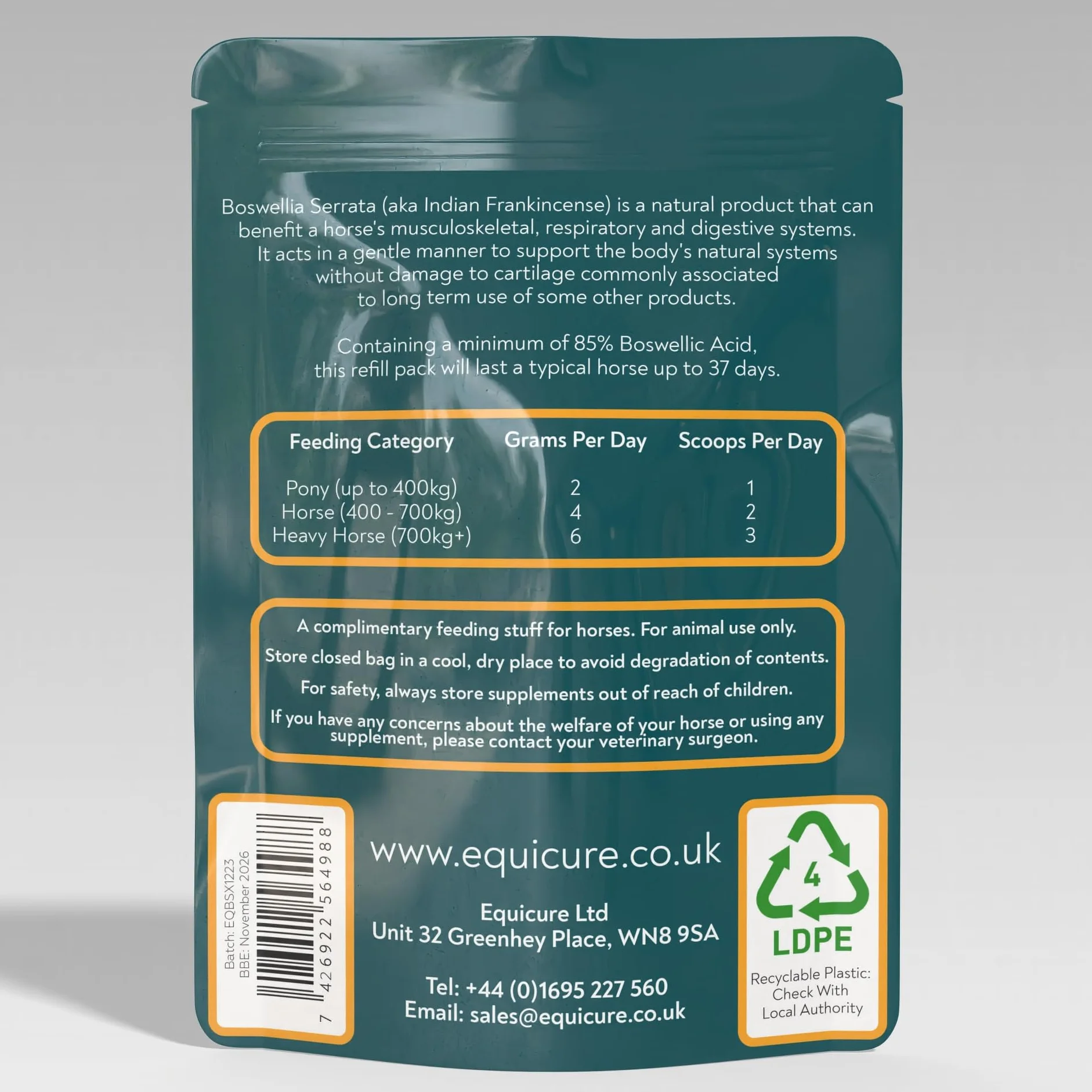 Boswellia Serrata Poudre concentrée cheval poney recharge 150 g