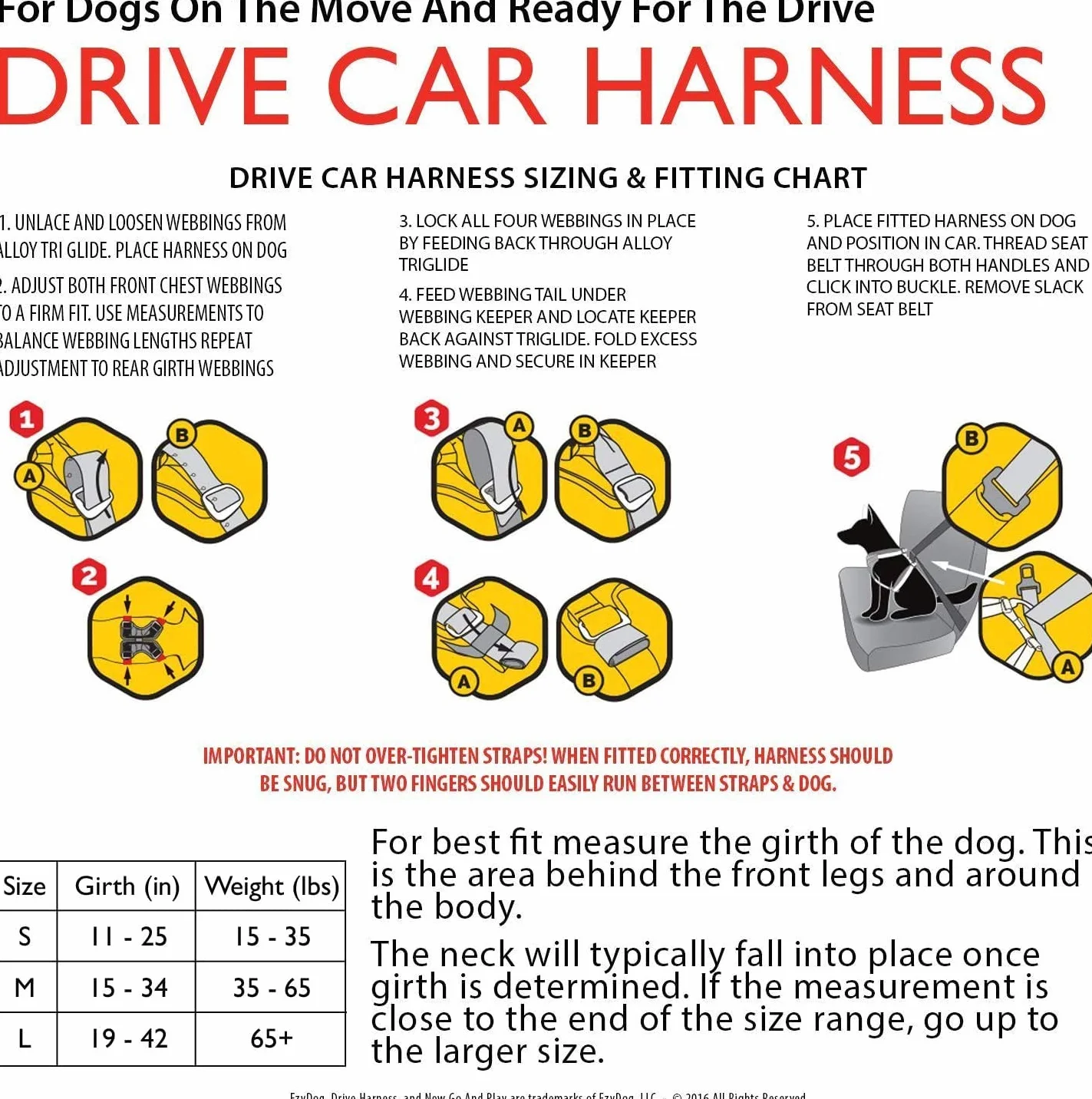 EzyDog Harnais de sécurité Drive pour Chien – Harnais Voiture testé en Crash-Test, Ajustable (L, Noir)