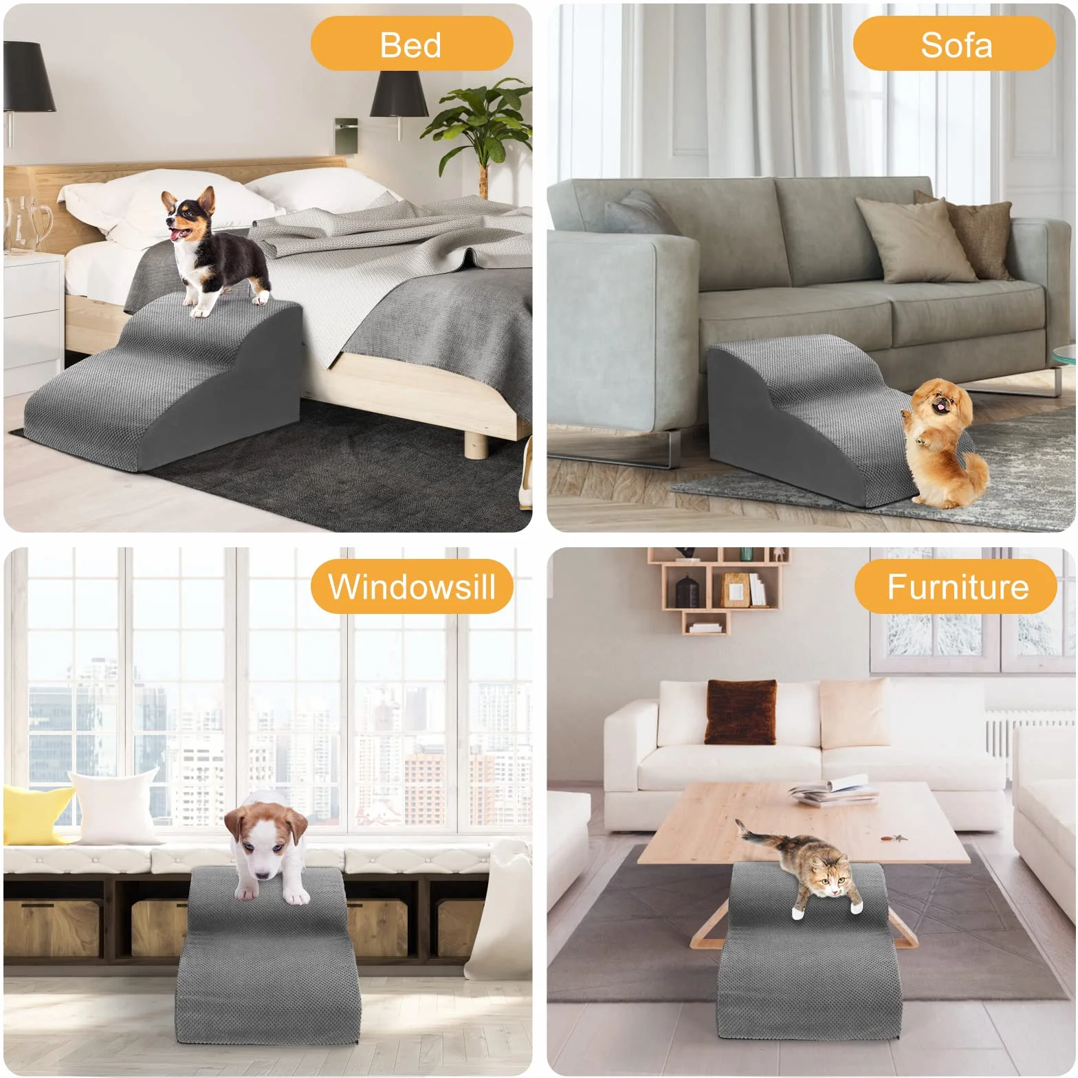Lannvan Escalier pour Chien 2 Marches - Escaliers Animaux Éponge - Rampe Chien Chat Housse Tissu Amovible Lavable