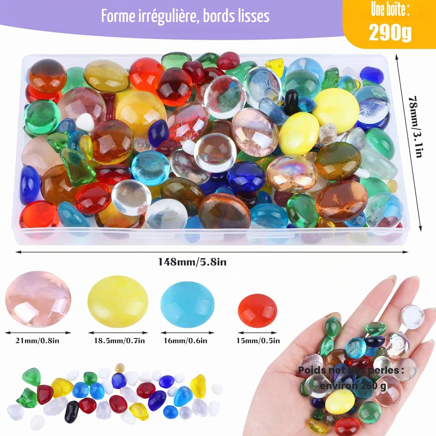 ENUTROF Galets Décoratifs Verre 260g 5-22mm pour Aquarium Vases Décoration