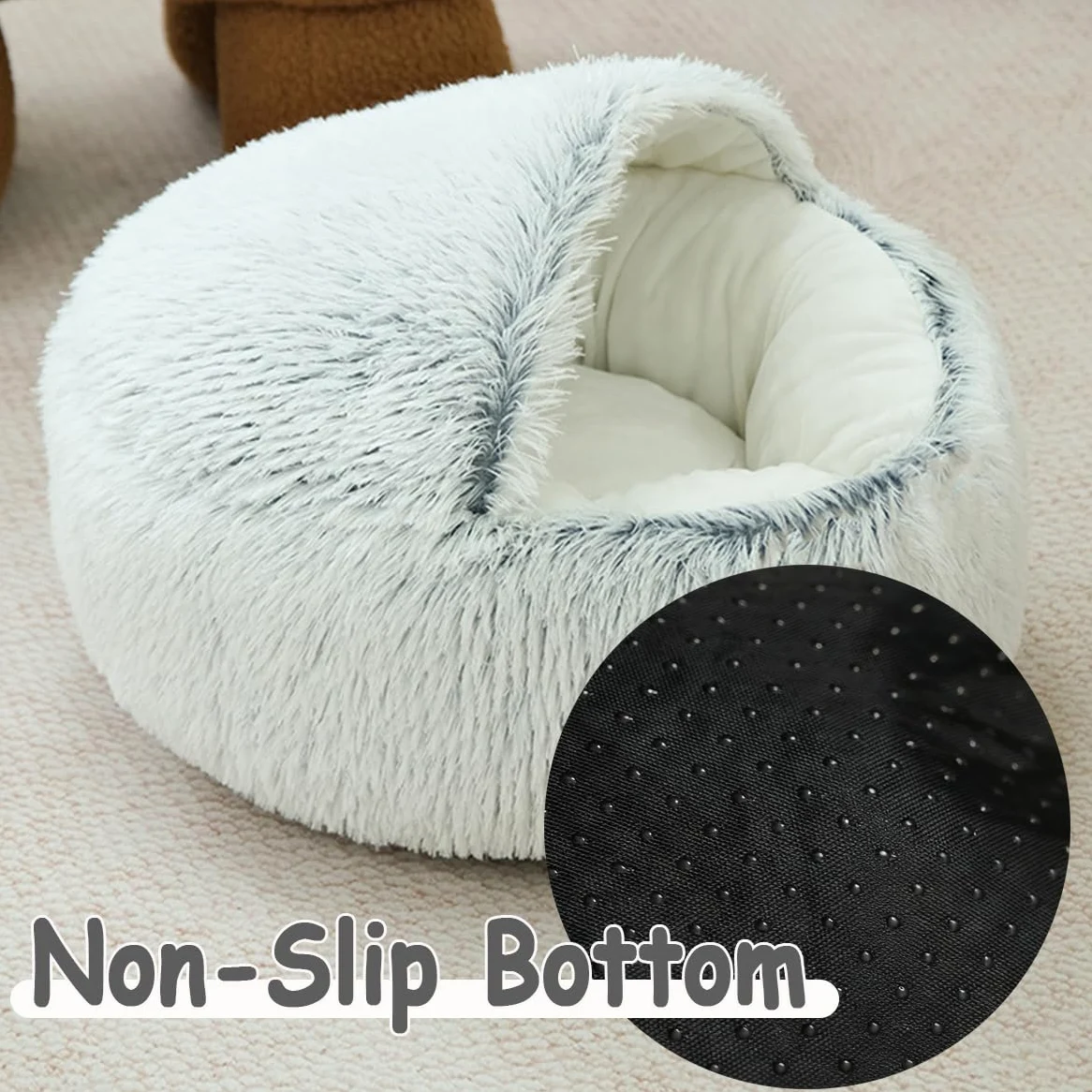 Grotte apaisante pour chat, chien et chaton en peluche moelleuse - Sac de couchage chaud en forme de tente, igloo d'intérieur chaud (vert, 80 cm)