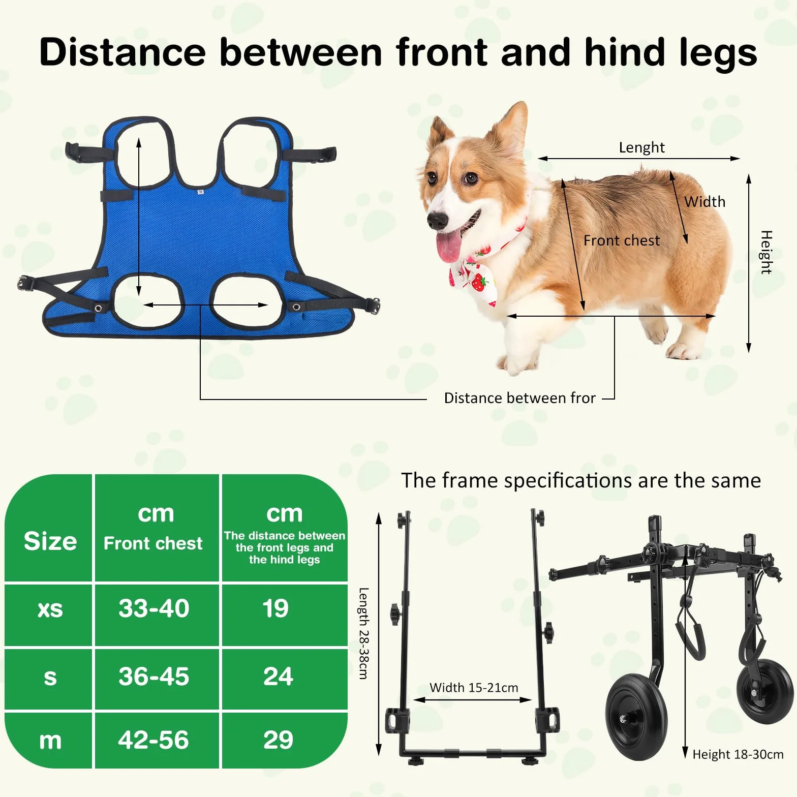 Fauteuil roulant réglable pour petits animaux de compagnie - Support jambe arrière pliable avec roues - Taille M