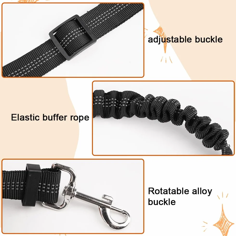 Ceinture Sécurité Chien Voiture 2 en 1 52-75 cm, Laisse Élastique Double Extrémité Réfléchissante Réglable