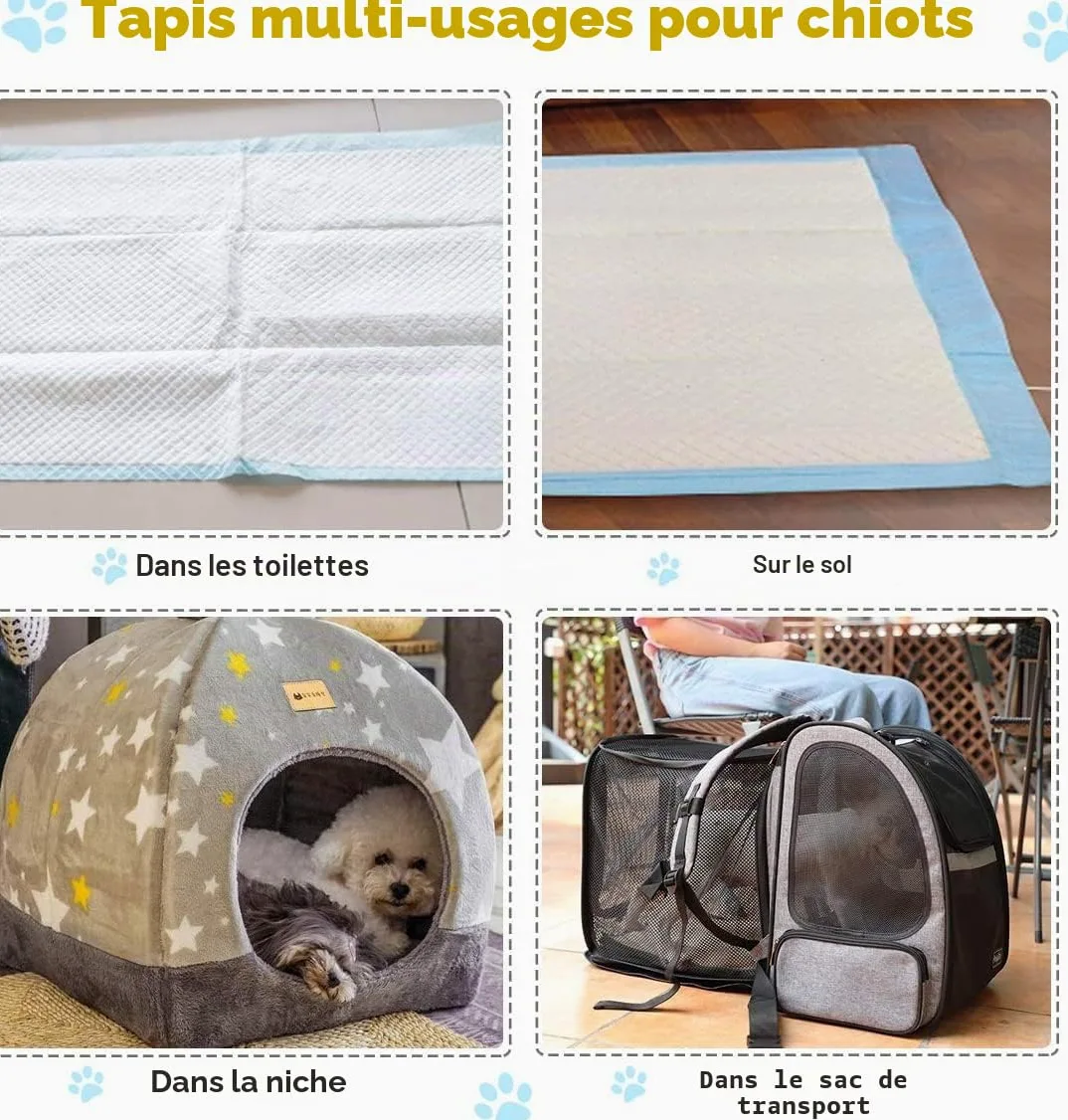 FANTASK Lot de 100 Tapis d'entraînement jetables pour Chiot - Design Anti-Fuite à 5 Couches - 60 x 90 cm