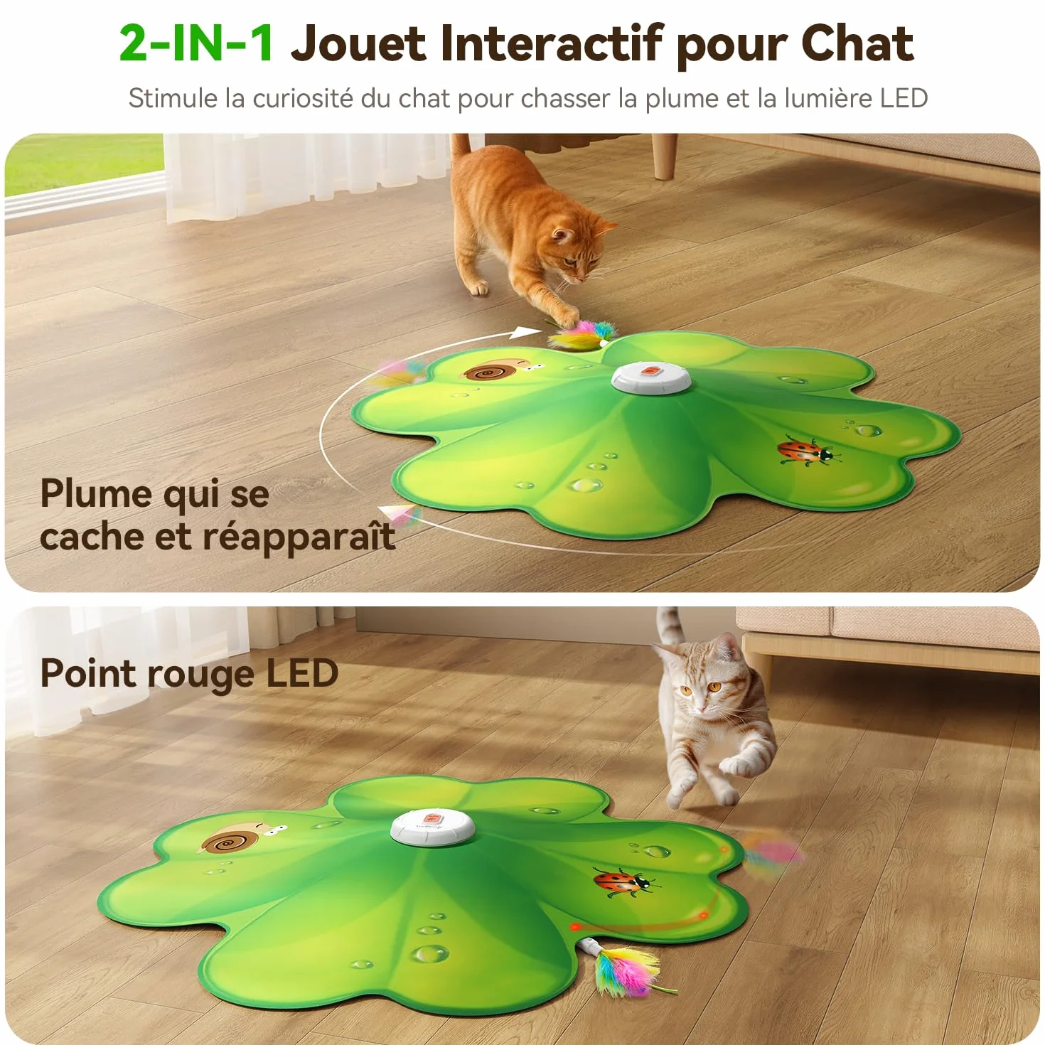 FEELNEEDY Jouet Chat Interactif Rechargeable avec Point Rouge LED et Plumes Mobiles Dissimulées